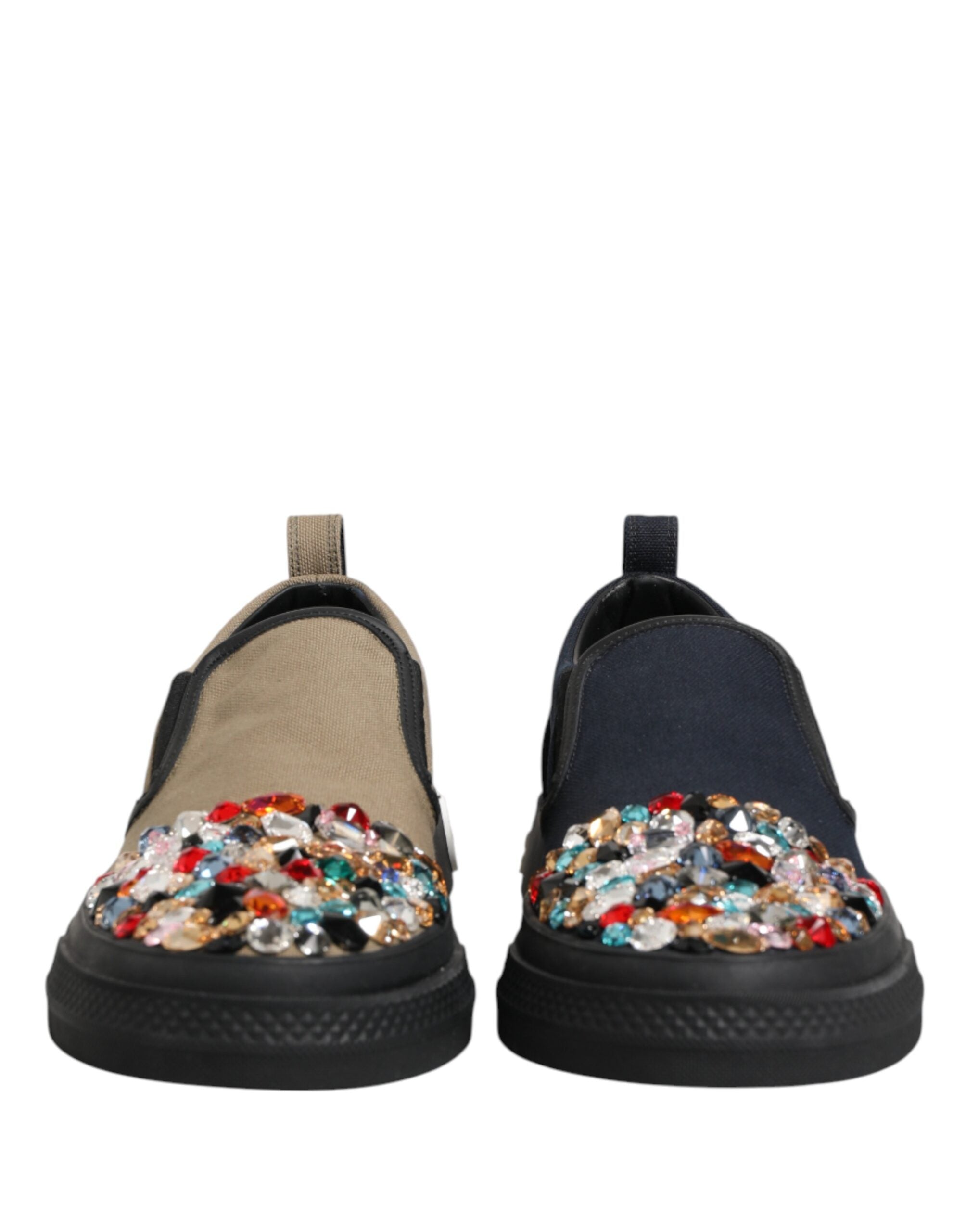 Dolce & Gabbana | Blue & Beige Canvas Embellished Slip On Men Sneakers