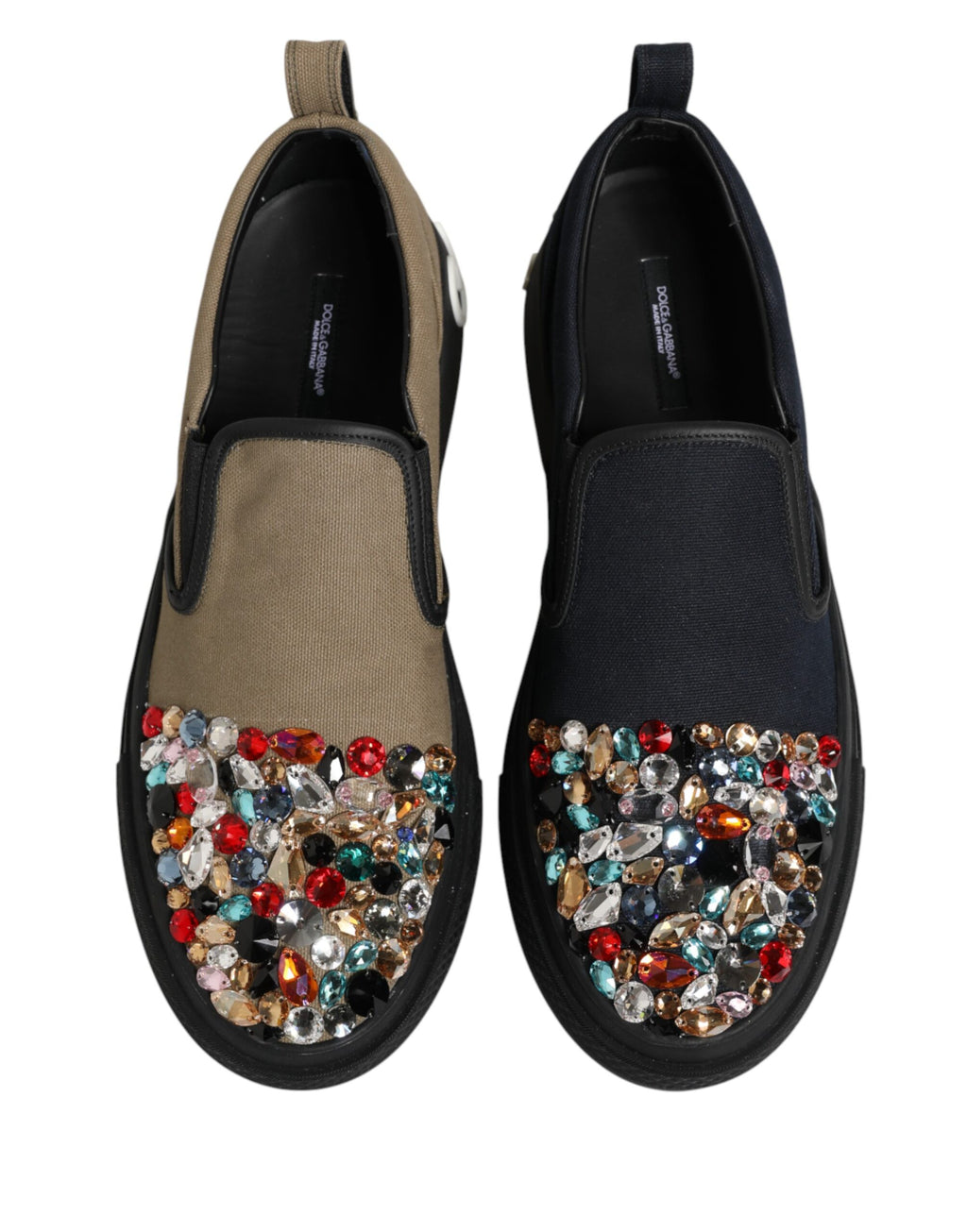 Dolce & Gabbana | Blue & Beige Canvas Embellished Slip On Men Sneakers