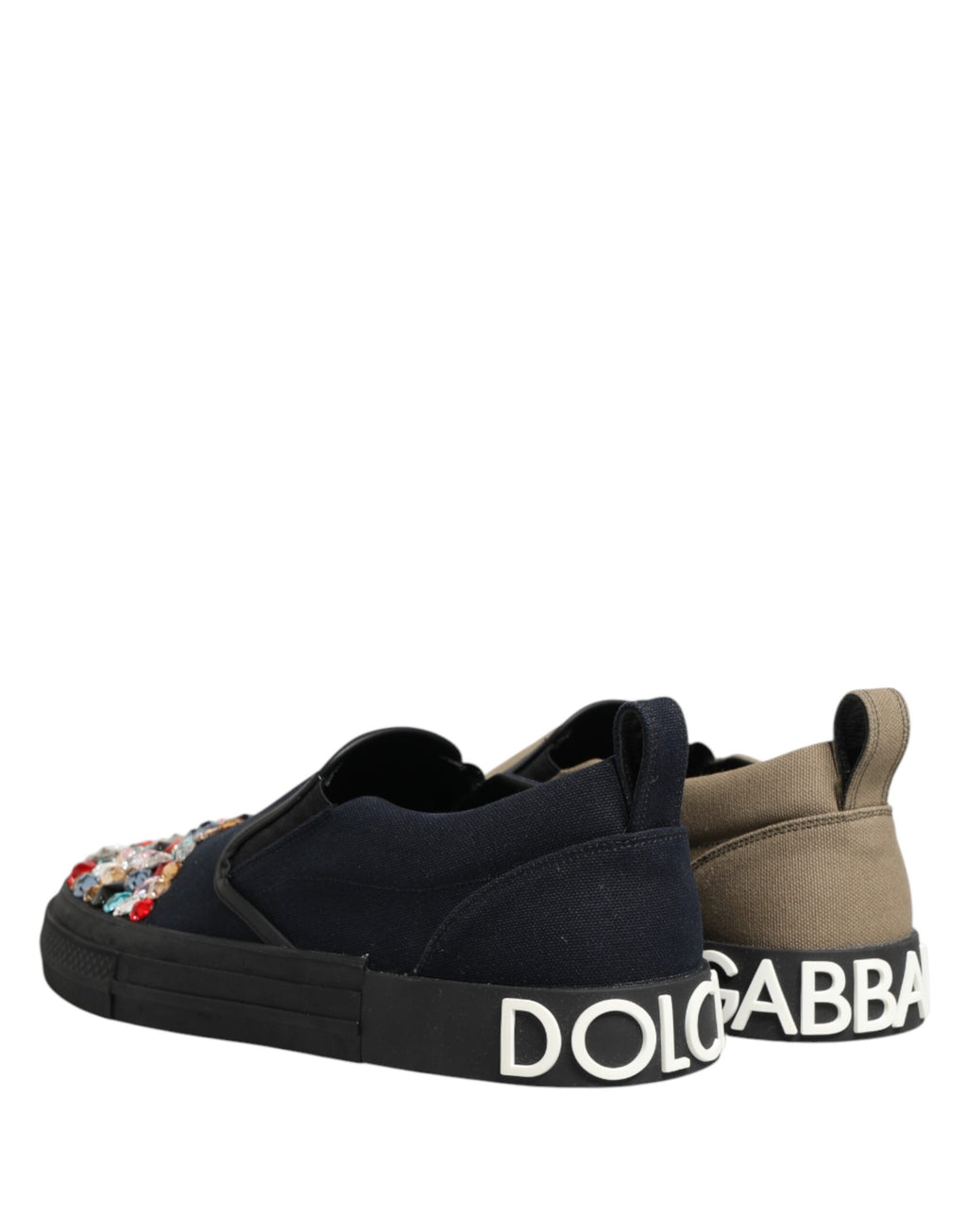 Dolce & Gabbana | Blue & Beige Canvas Embellished Slip On Men Sneakers