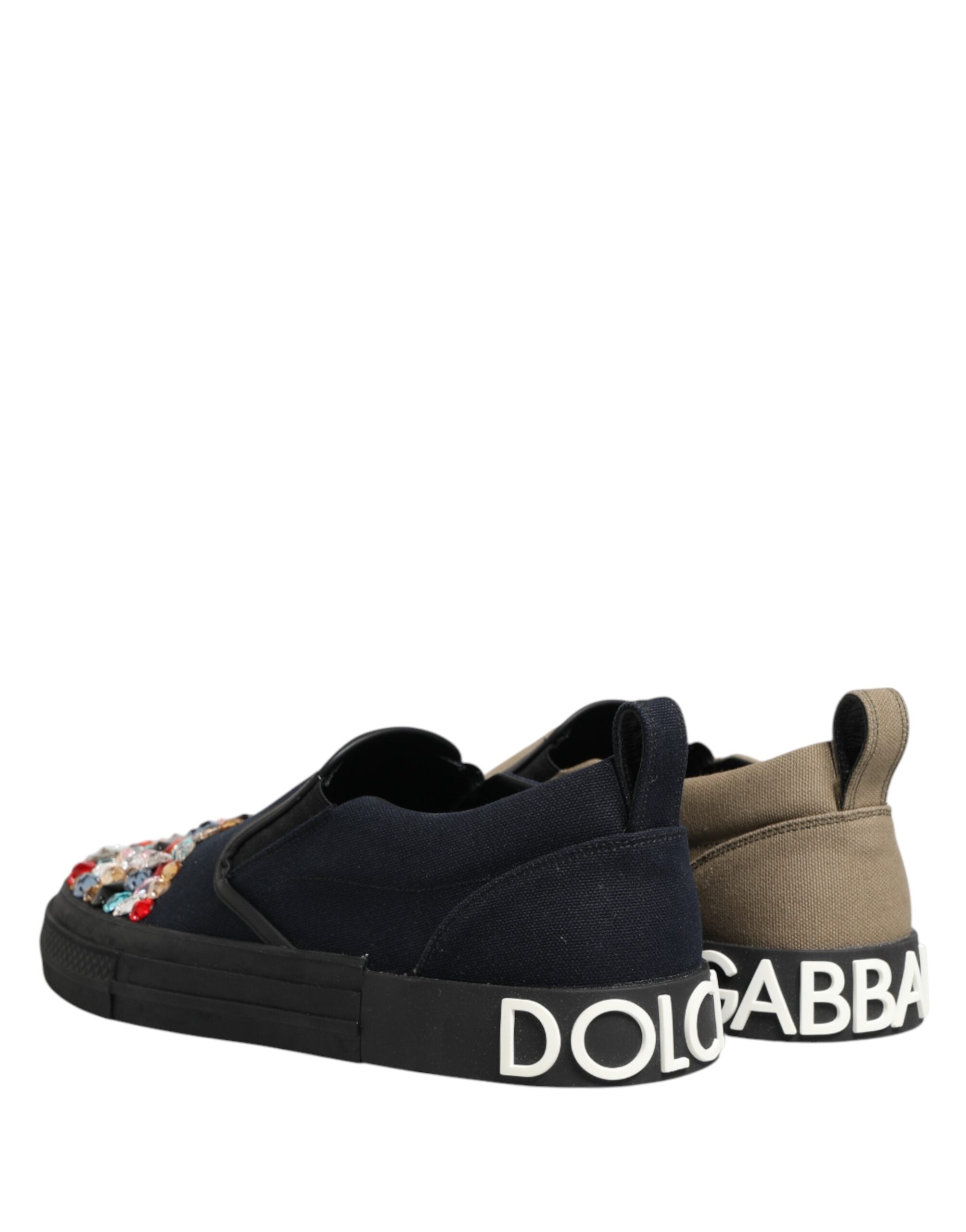 Dolce & Gabbana | Blue & Beige Canvas Embellished Slip On Men Sneakers