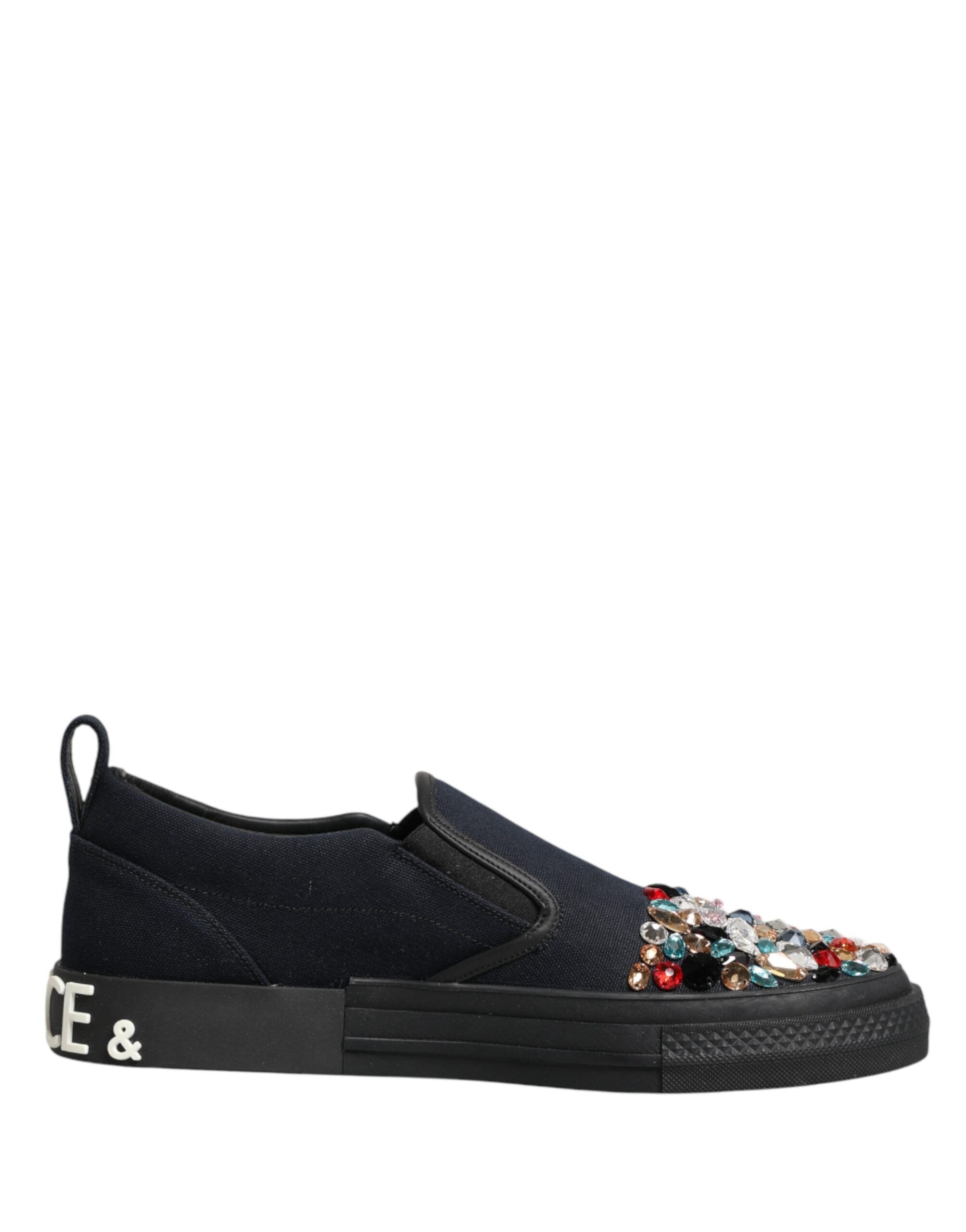 Dolce & Gabbana | Blue & Beige Canvas Embellished Slip On Men Sneakers