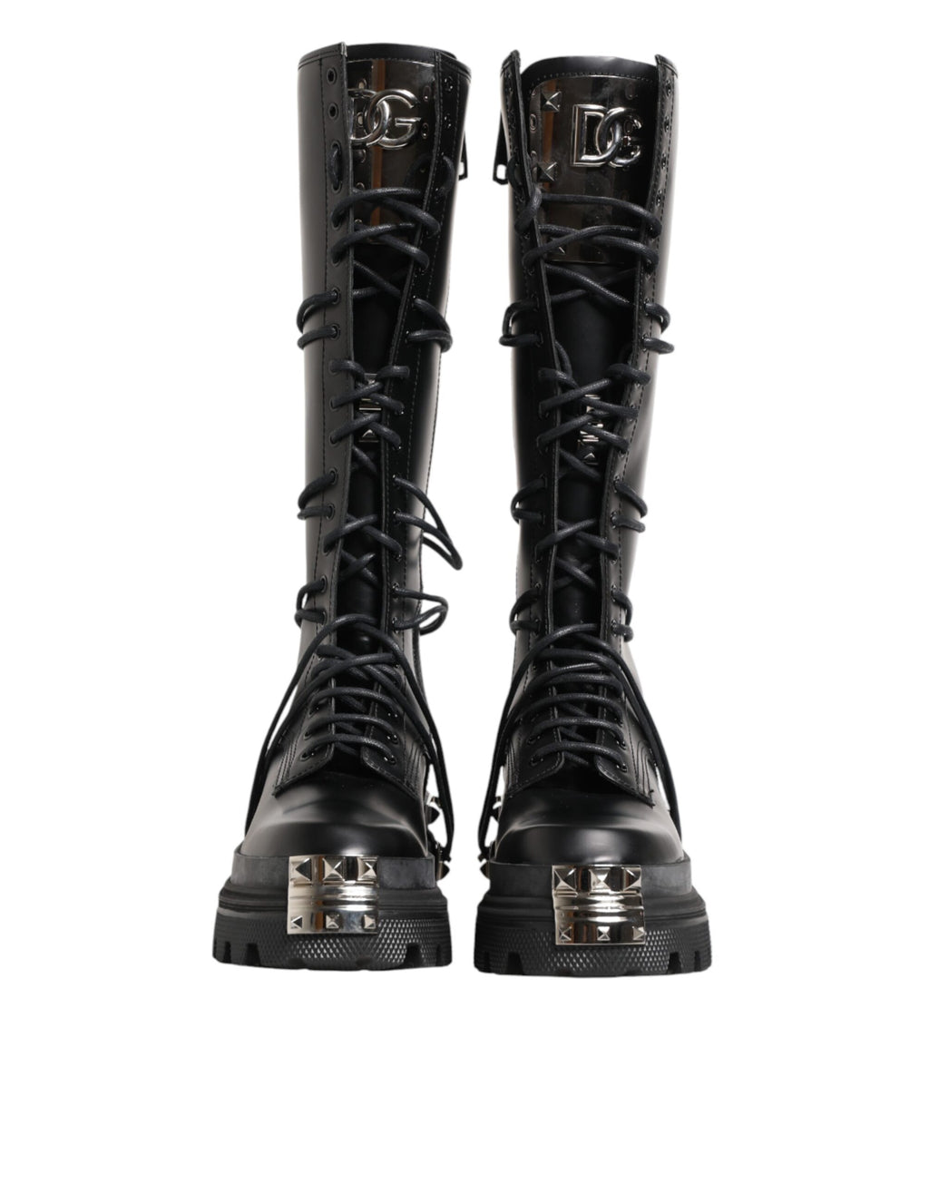 Dolce & Gabbana | Black Spazzolato Leather Knee-High Combat Boots