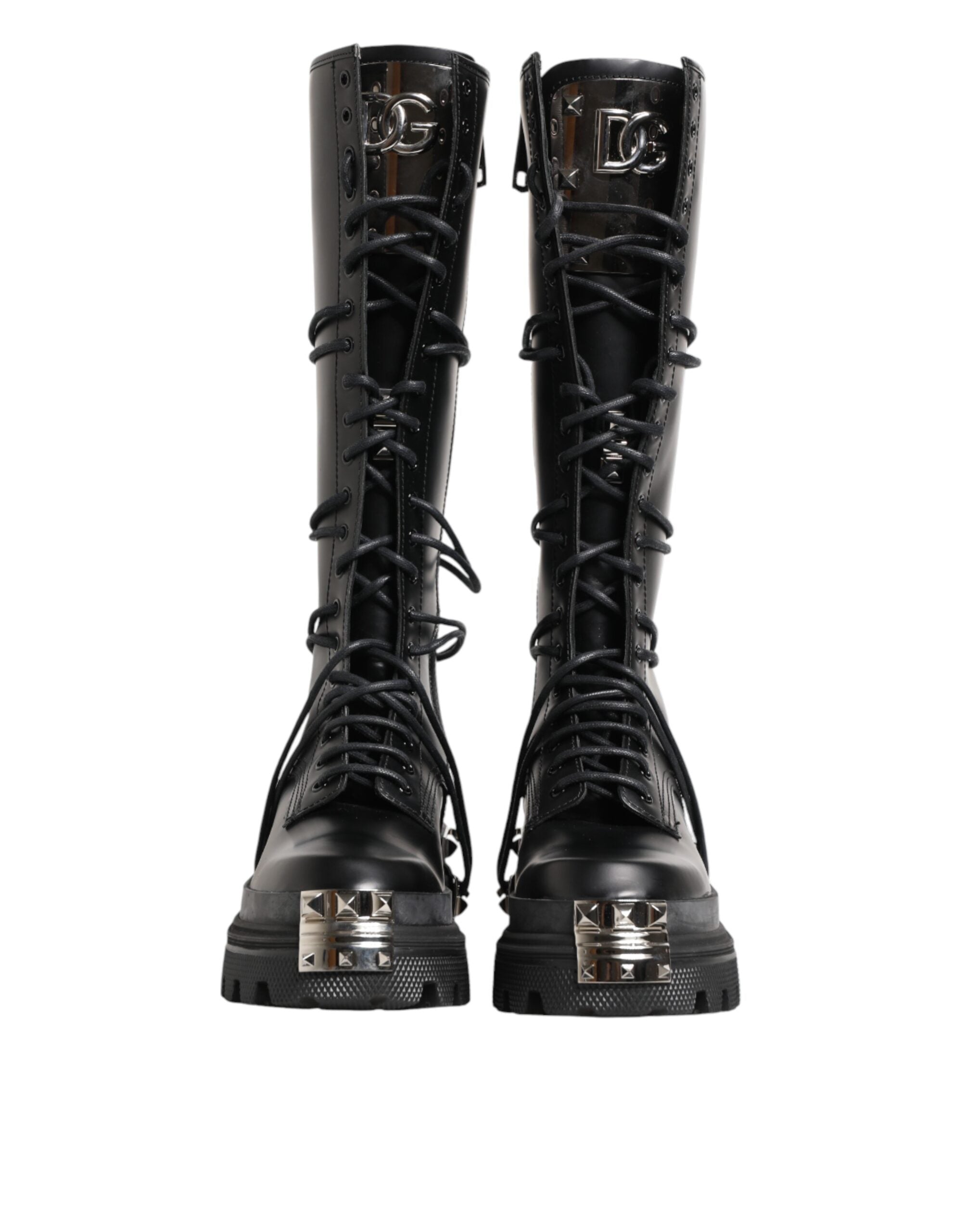 Dolce & Gabbana | Black Spazzolato Leather Knee-High Combat Boots
