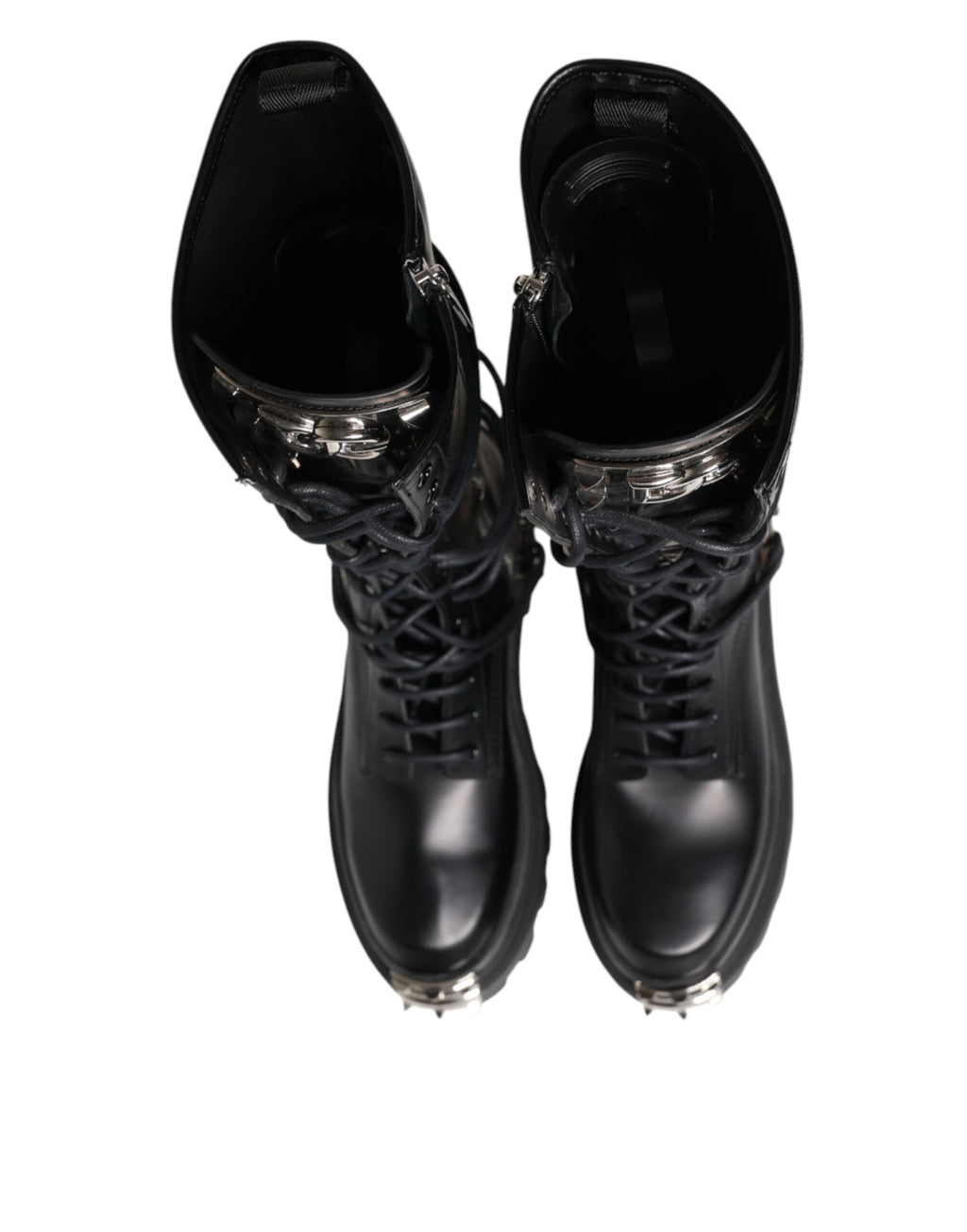 Dolce & Gabbana | Black Spazzolato Leather Knee-High Combat Boots