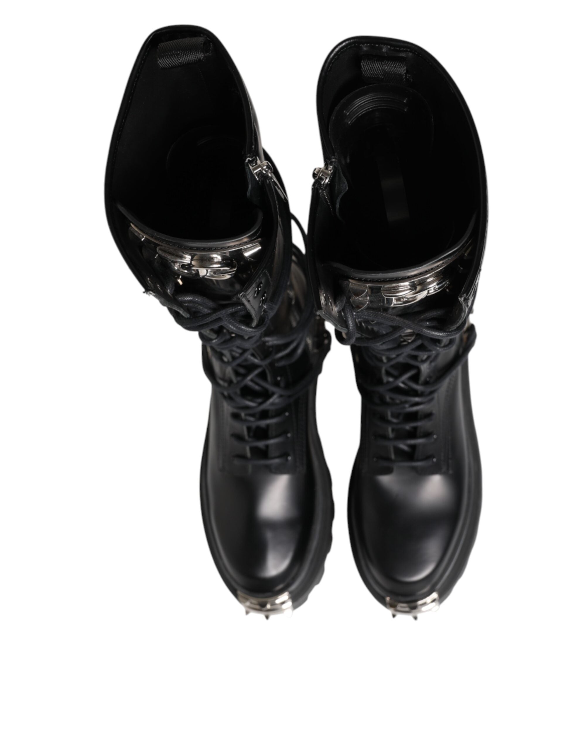 Dolce & Gabbana | Black Spazzolato Leather Knee-High Combat Boots