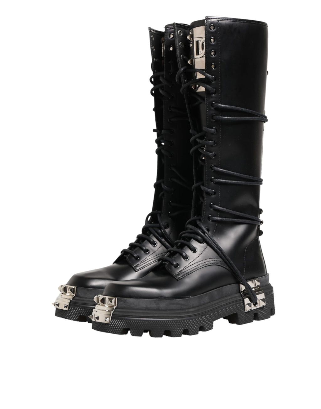 Dolce & Gabbana | Black Spazzolato Leather Knee-High Combat Boots