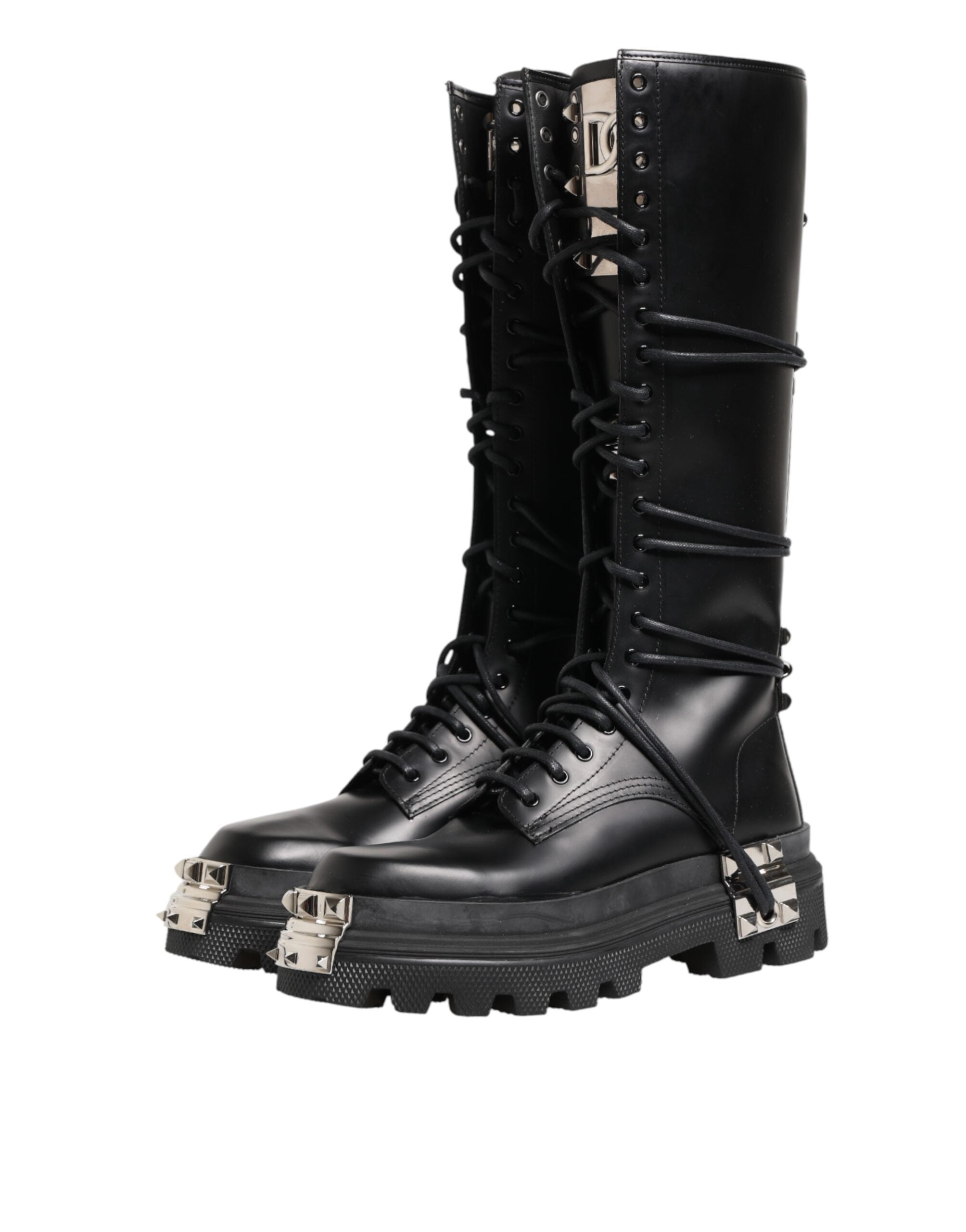 Dolce & Gabbana | Black Spazzolato Leather Knee-High Combat Boots