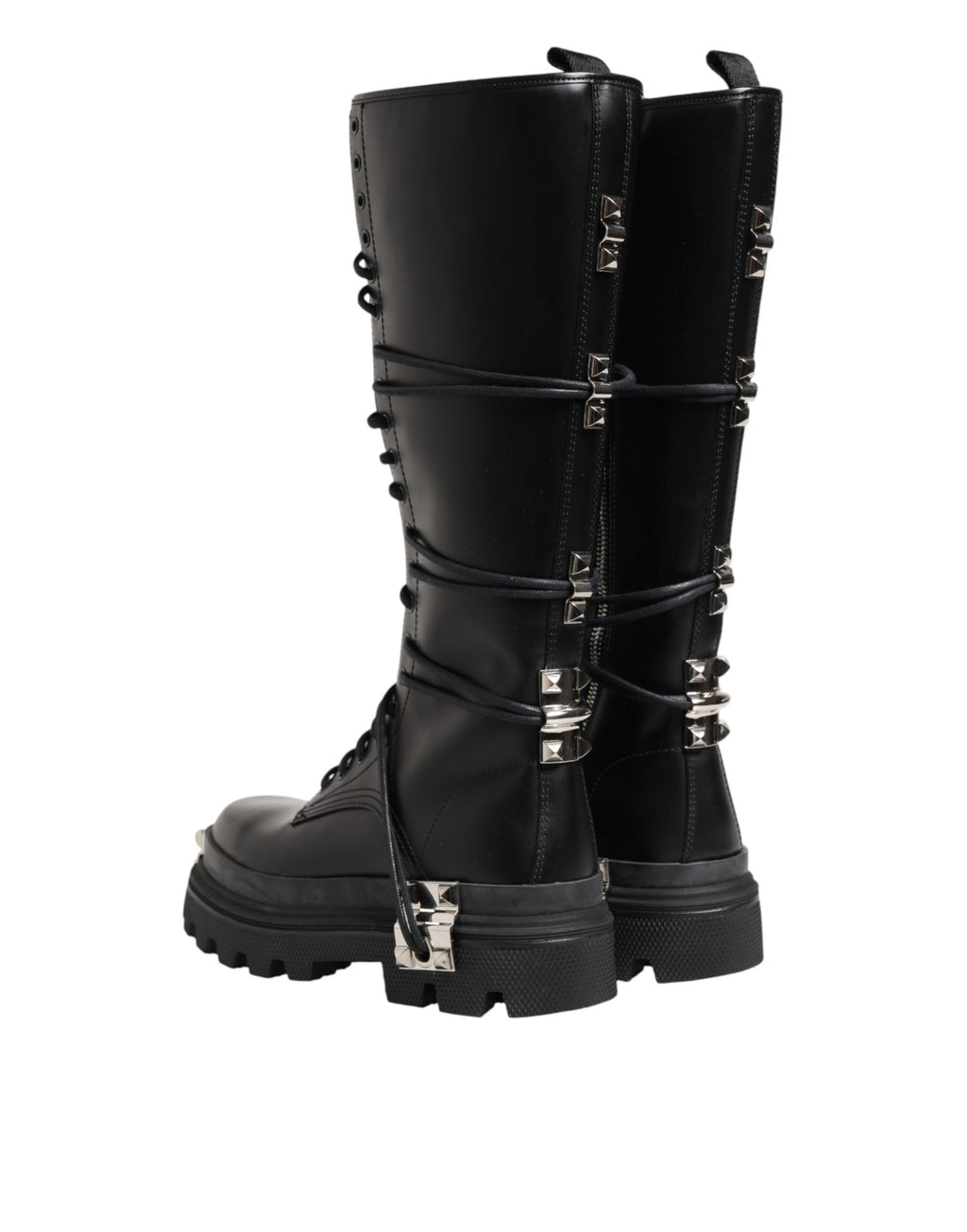 Dolce & Gabbana | Black Spazzolato Leather Knee-High Combat Boots