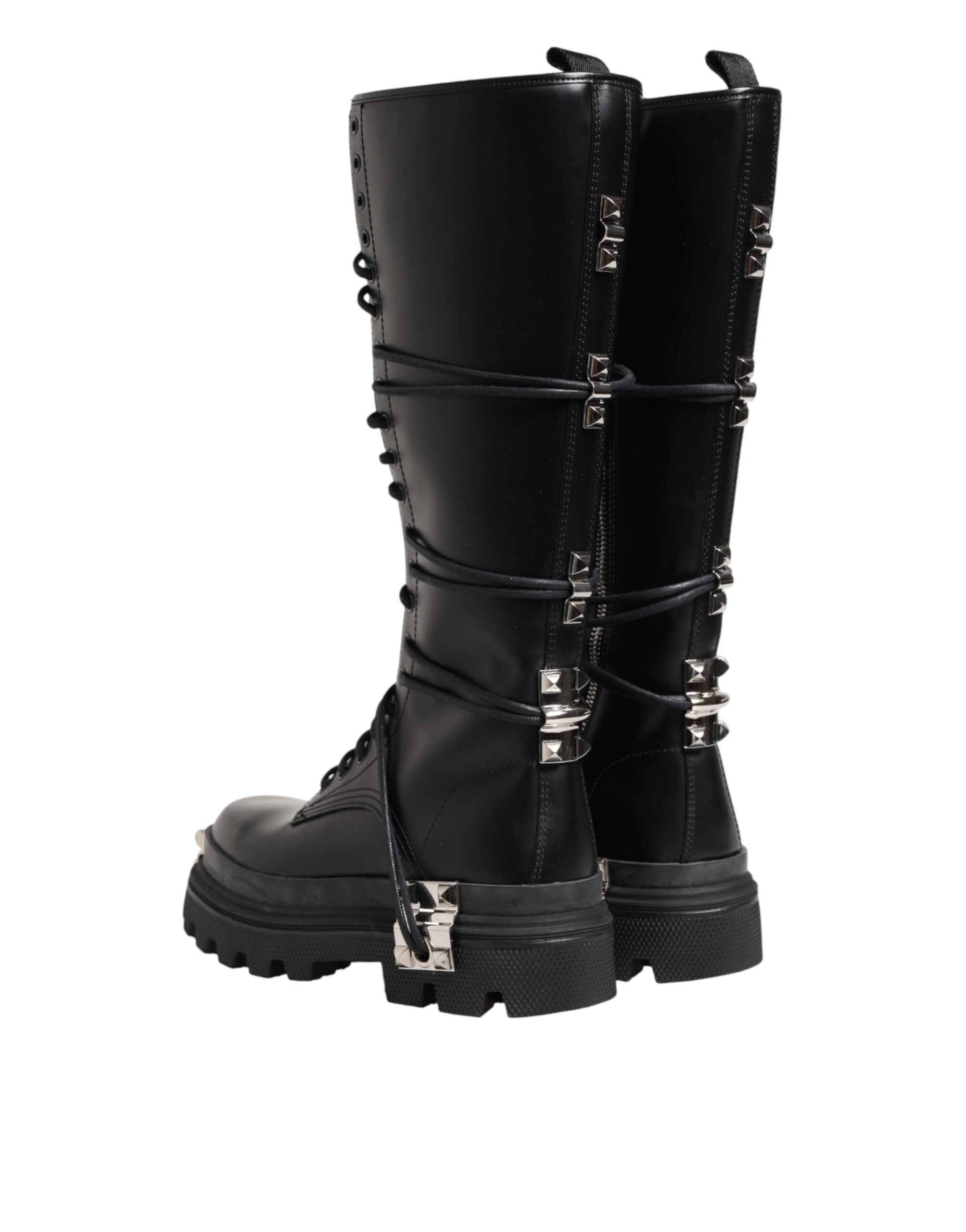 Dolce & Gabbana | Black Spazzolato Leather Knee-High Combat Boots