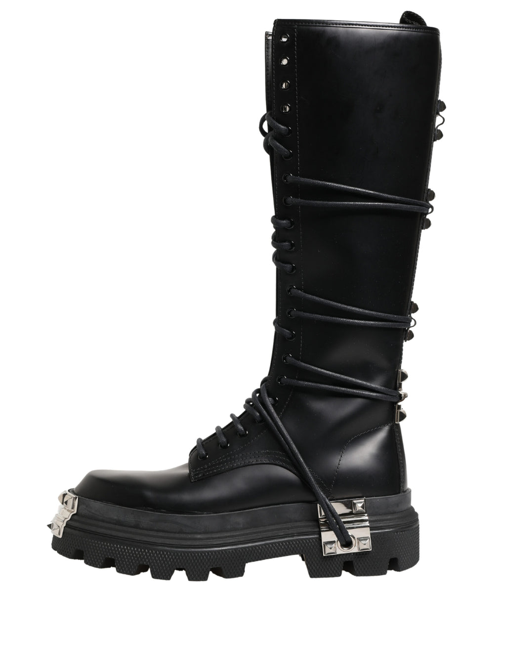 Dolce & Gabbana | Black Spazzolato Leather Knee-High Combat Boots