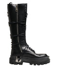 Dolce & Gabbana | Black Spazzolato Leather Knee-High Combat Boots