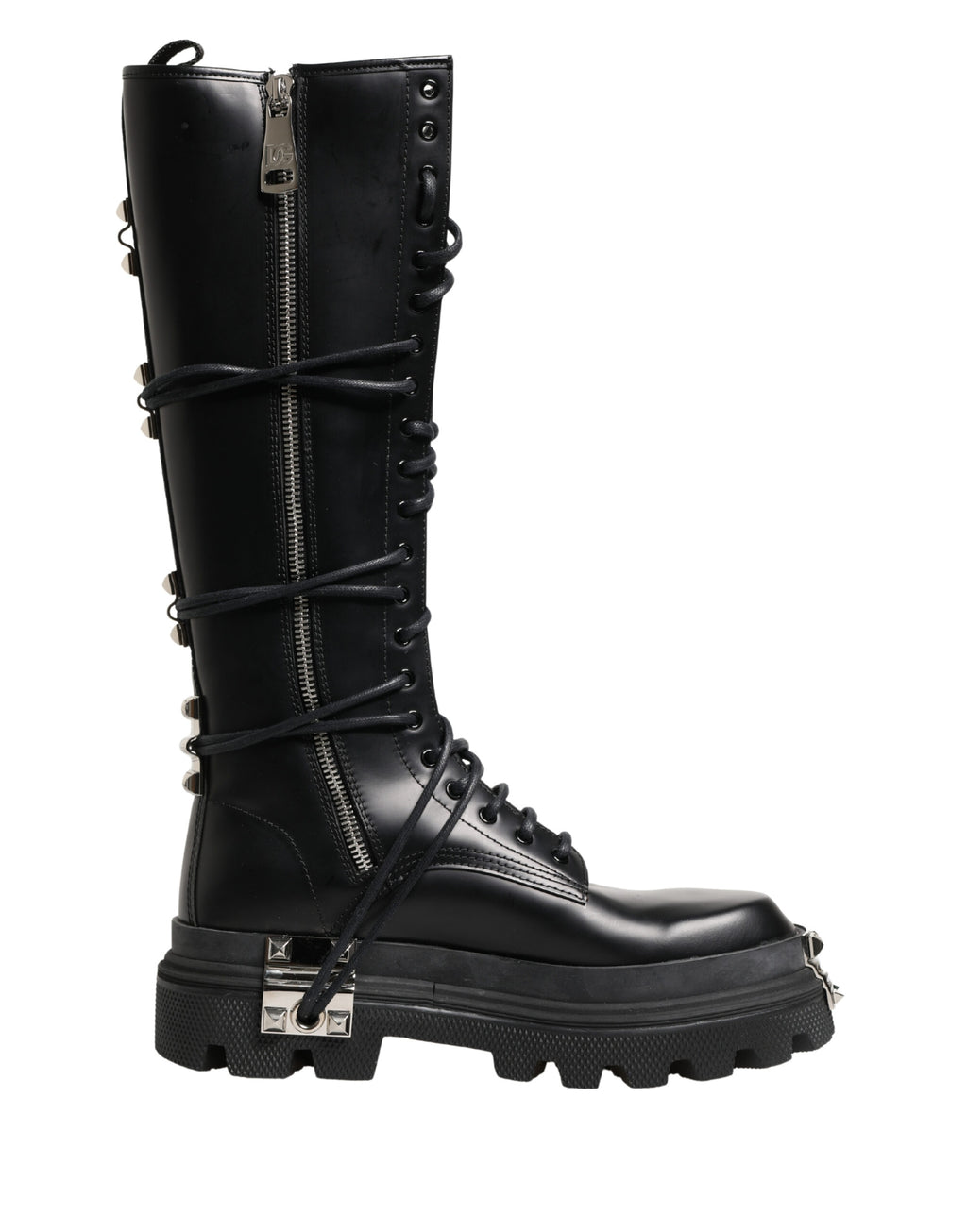 Dolce & Gabbana | Black Spazzolato Leather Knee-High Combat Boots