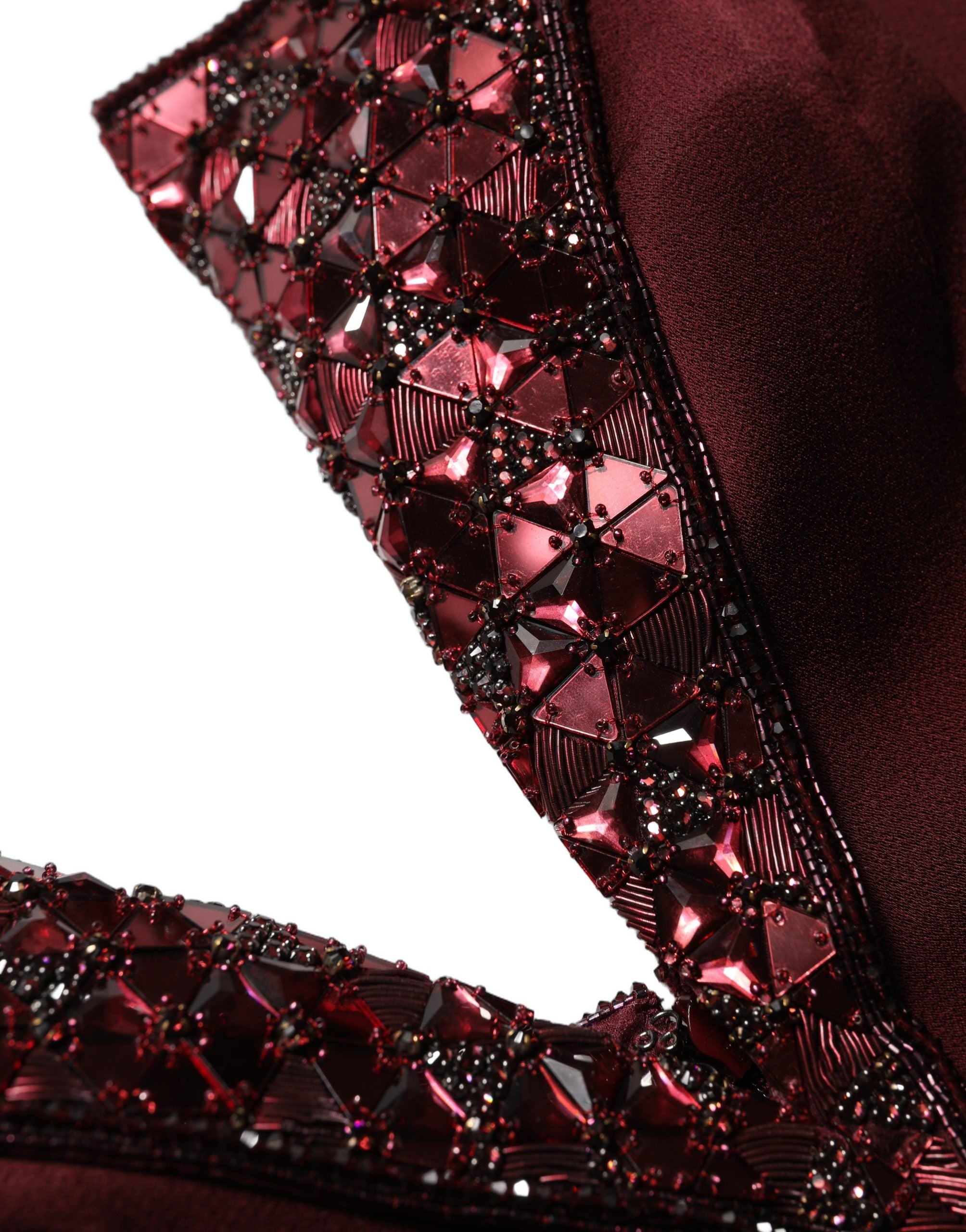 Dolce & Gabbana | Maroon Embellished V-Neck Evening Gown Dress