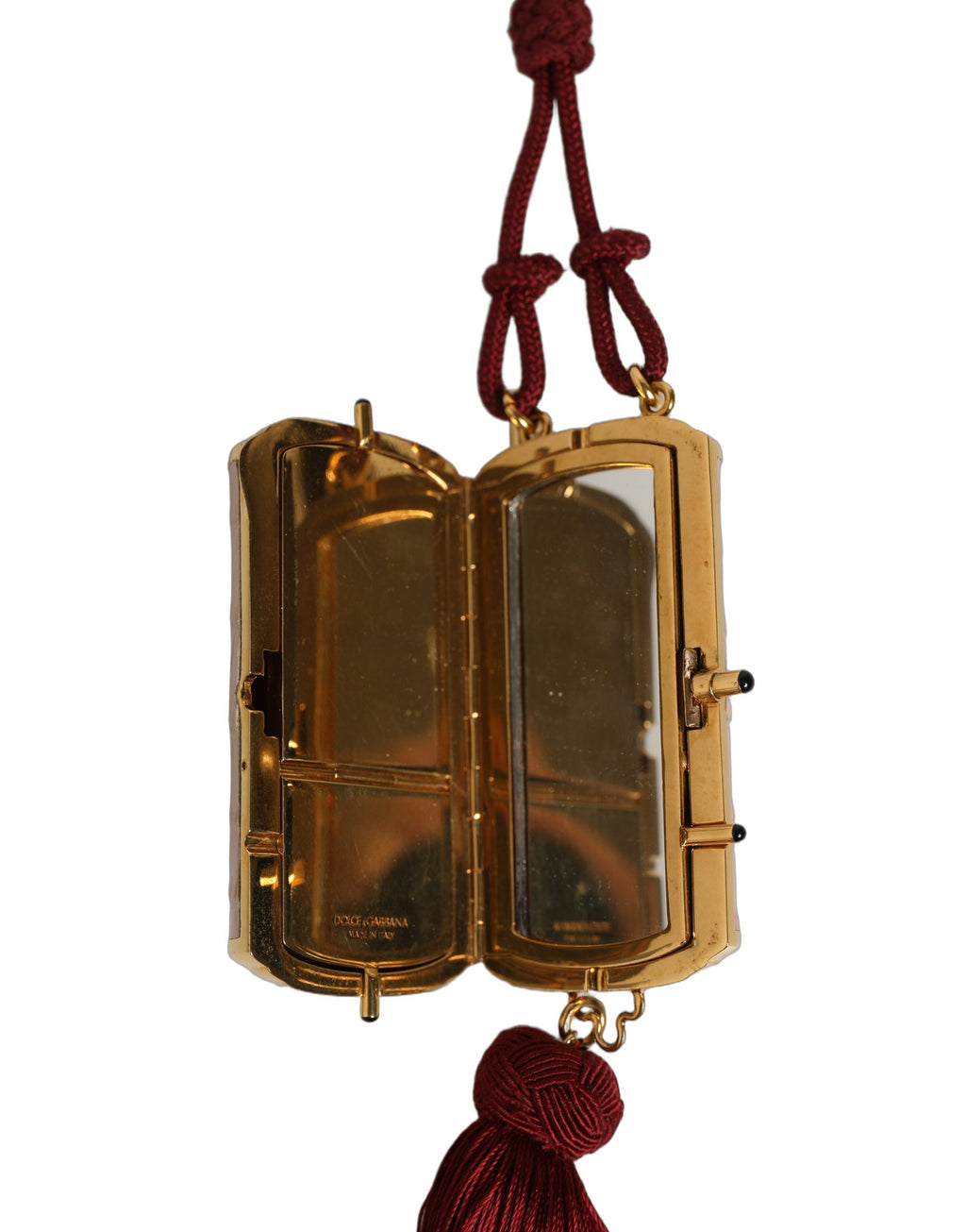 Dolce & Gabbana | Pink Exotic Leather Mini Mirror Tassel Makeup Bag