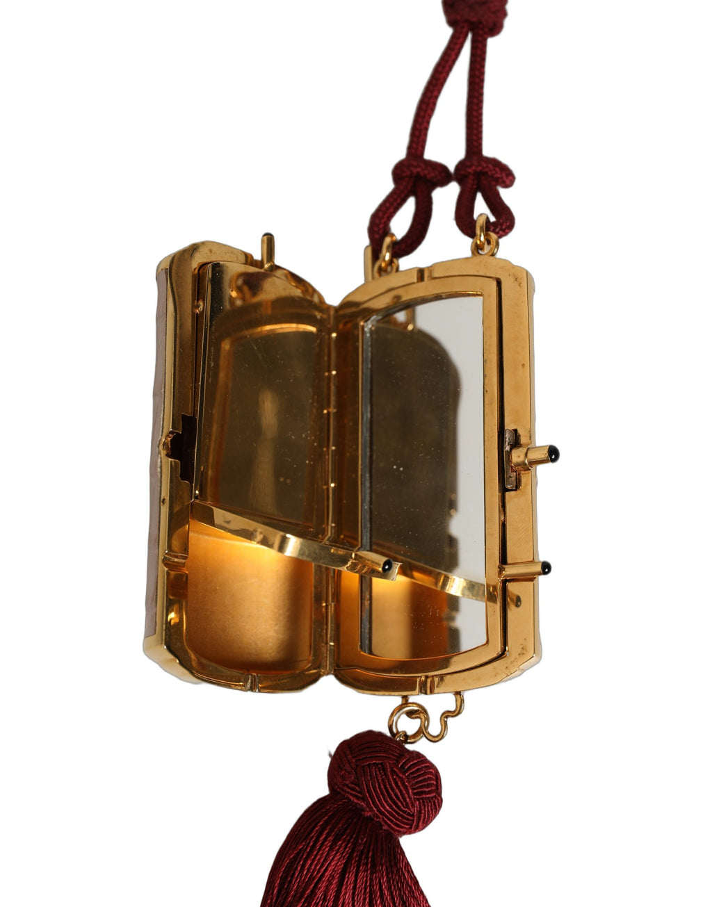 Dolce & Gabbana | Pink Exotic Leather Mini Mirror Tassel Makeup Bag