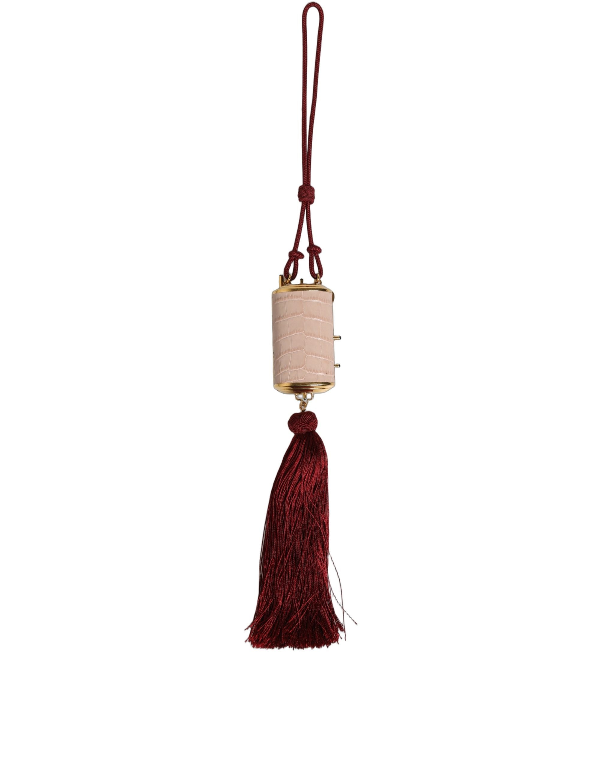 Dolce & Gabbana | Pink Exotic Leather Mini Mirror Tassel Makeup Bag