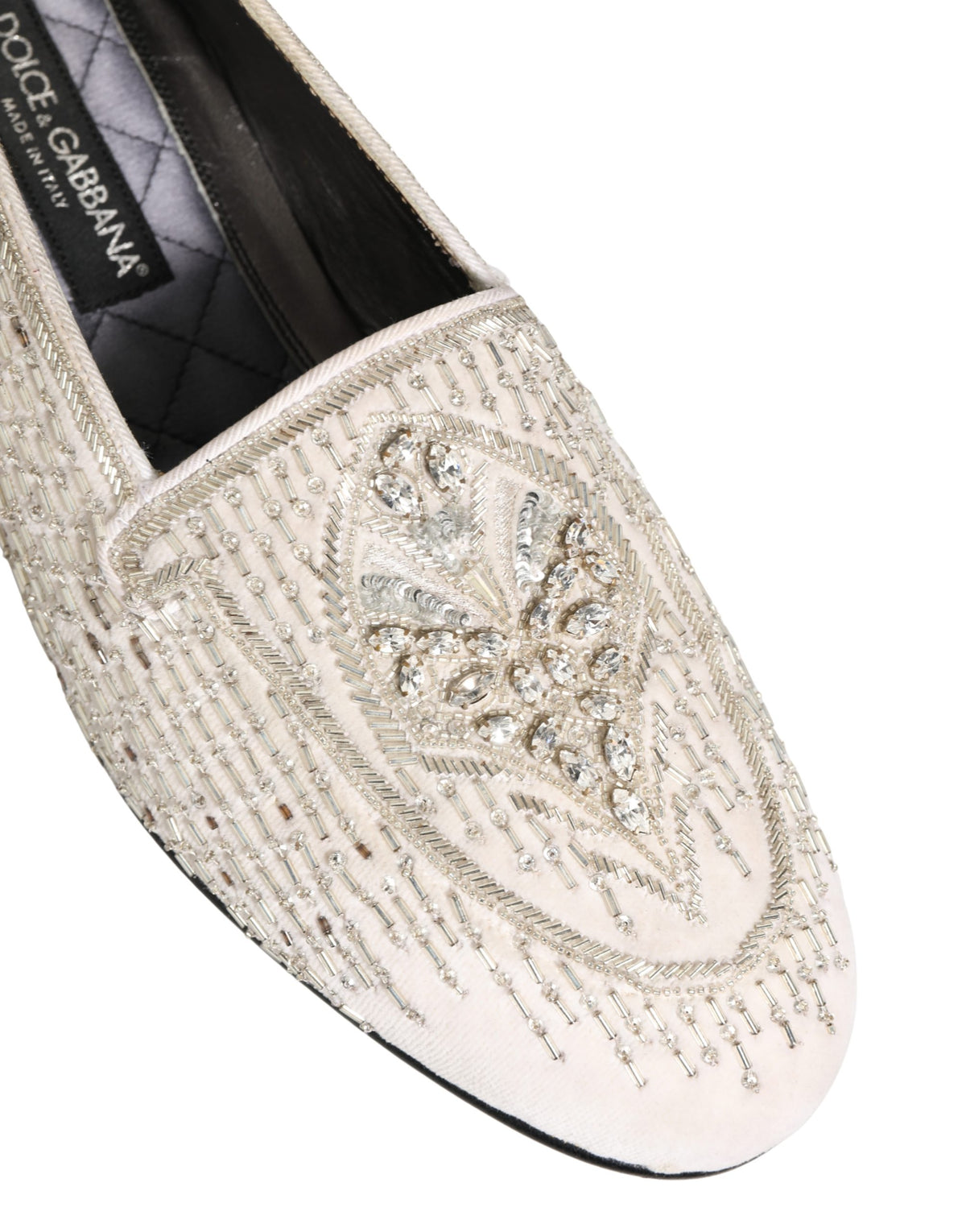 White Satin Embellished Dress Loafers Shoes