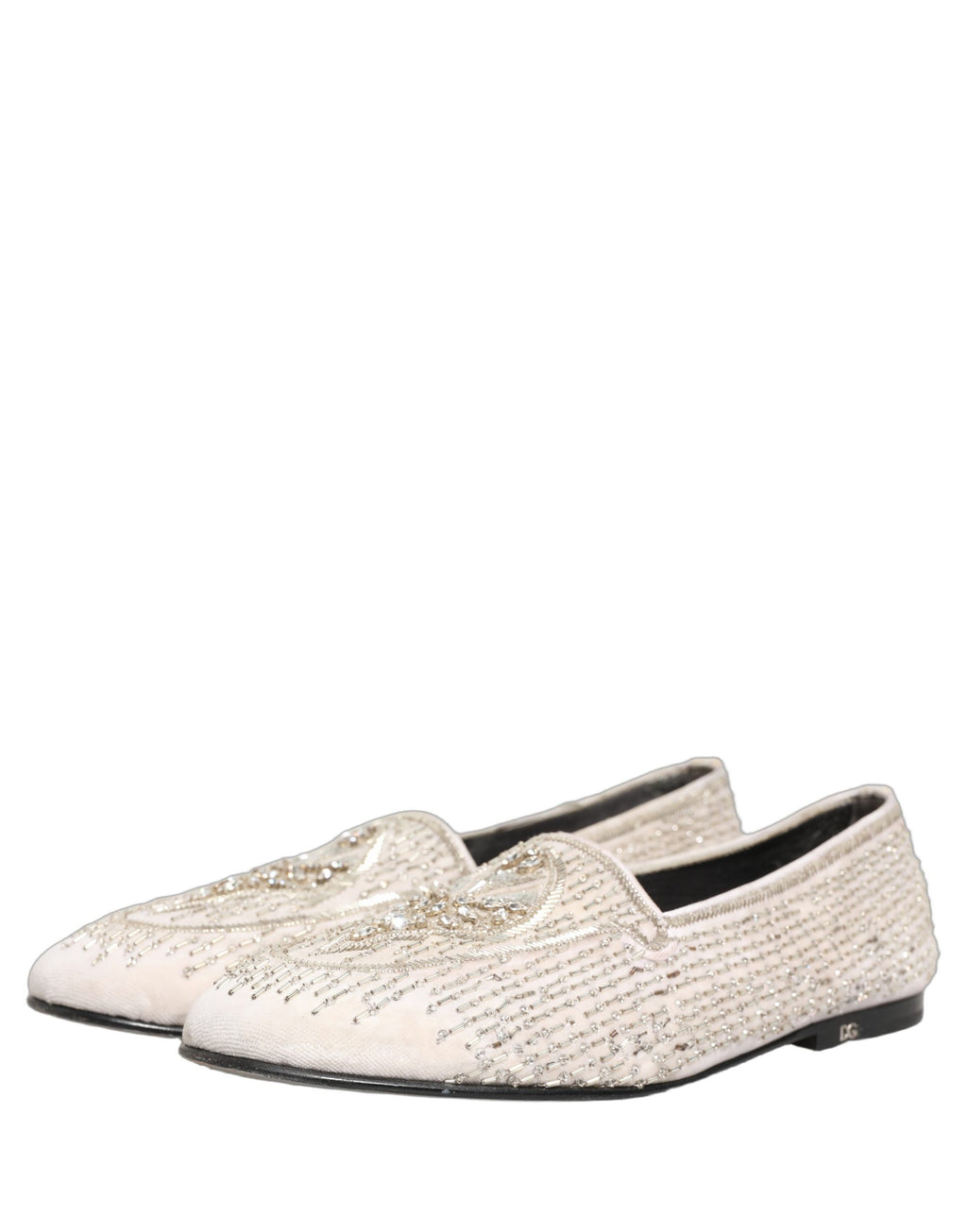 White Satin Embellished Dress Loafers Shoes