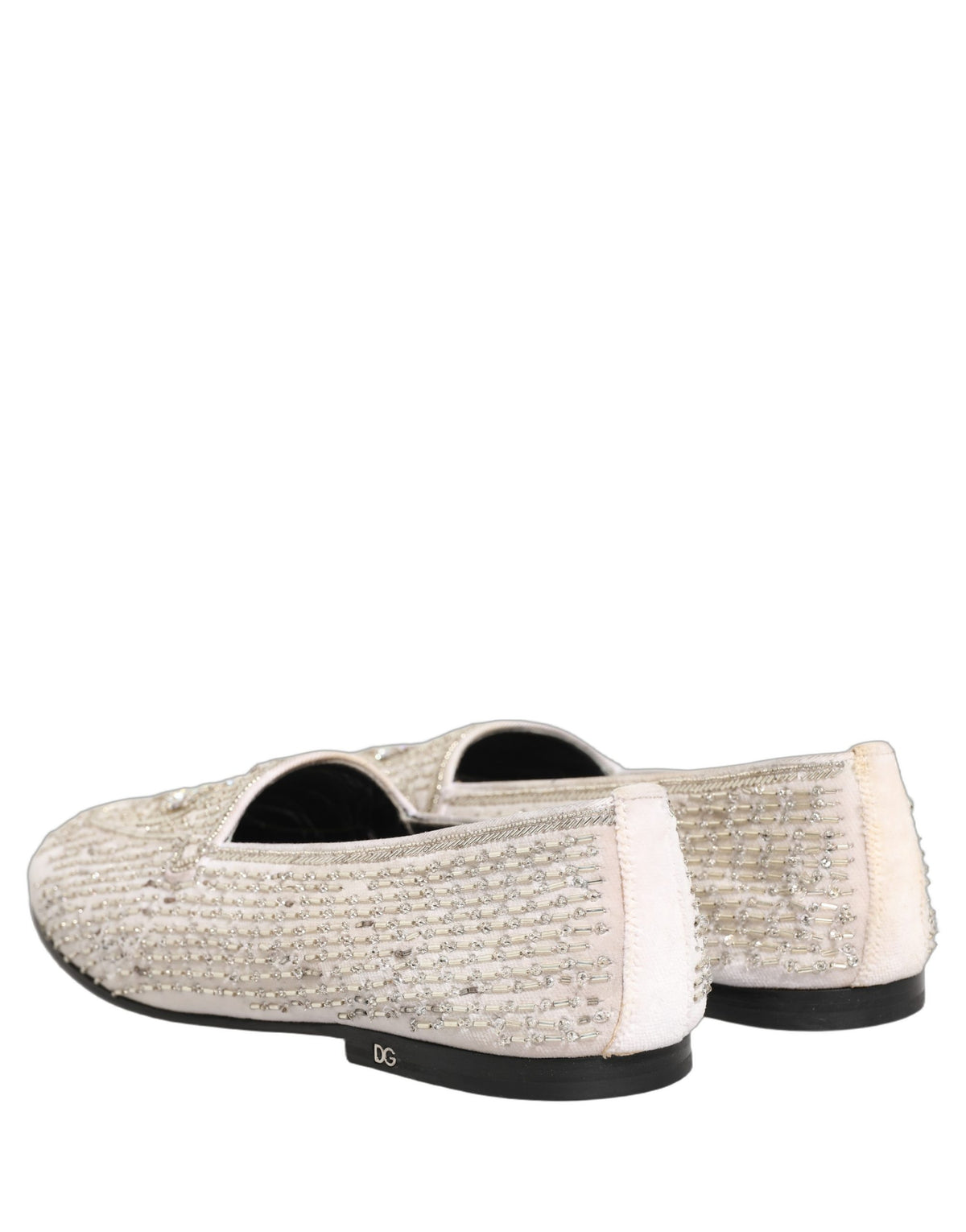 White Satin Embellished Dress Loafers Shoes