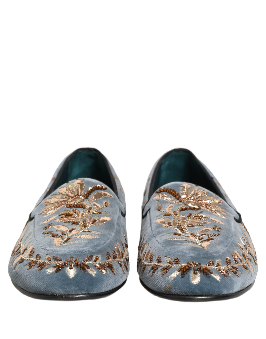 Blue Velvet Embellished Dress Loafers Shoes
