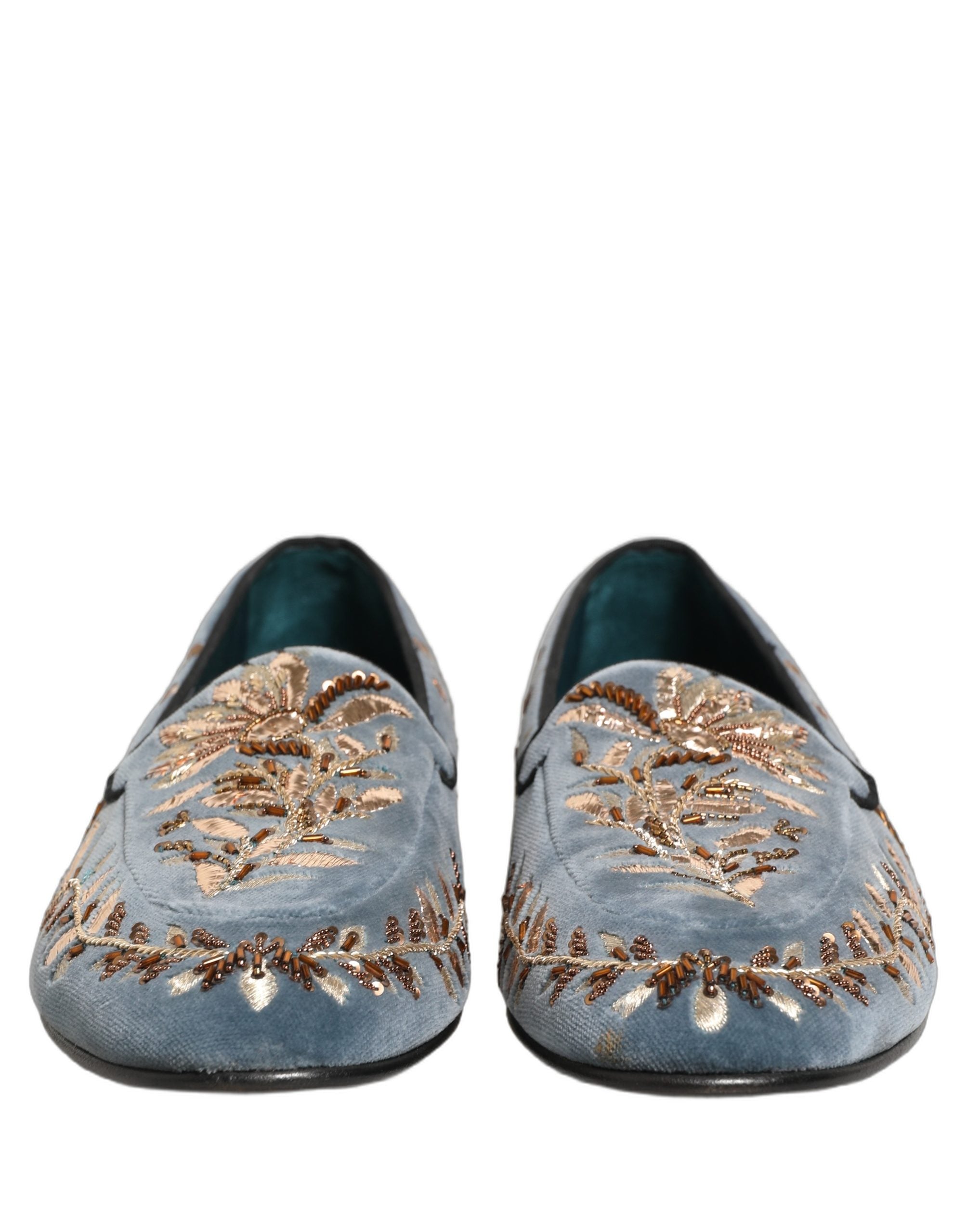 Blue Velvet Embellished Dress Loafers Shoes