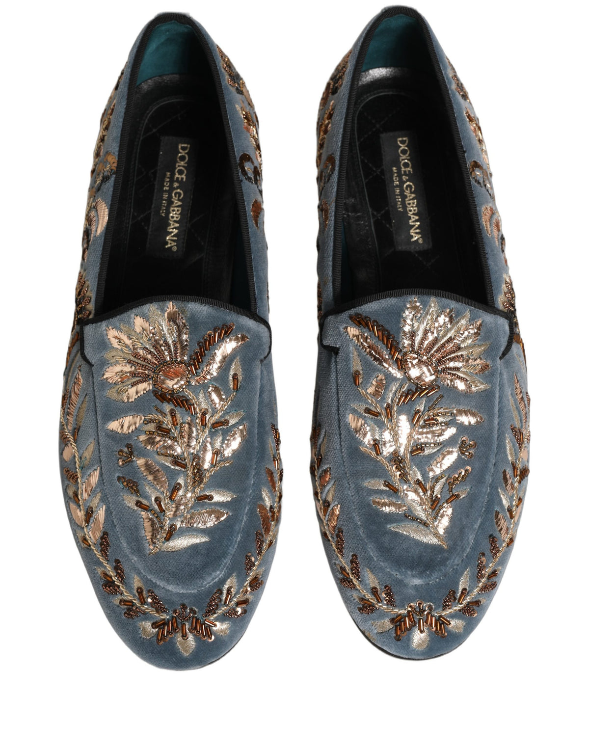 Blue Velvet Embellished Dress Loafers Shoes