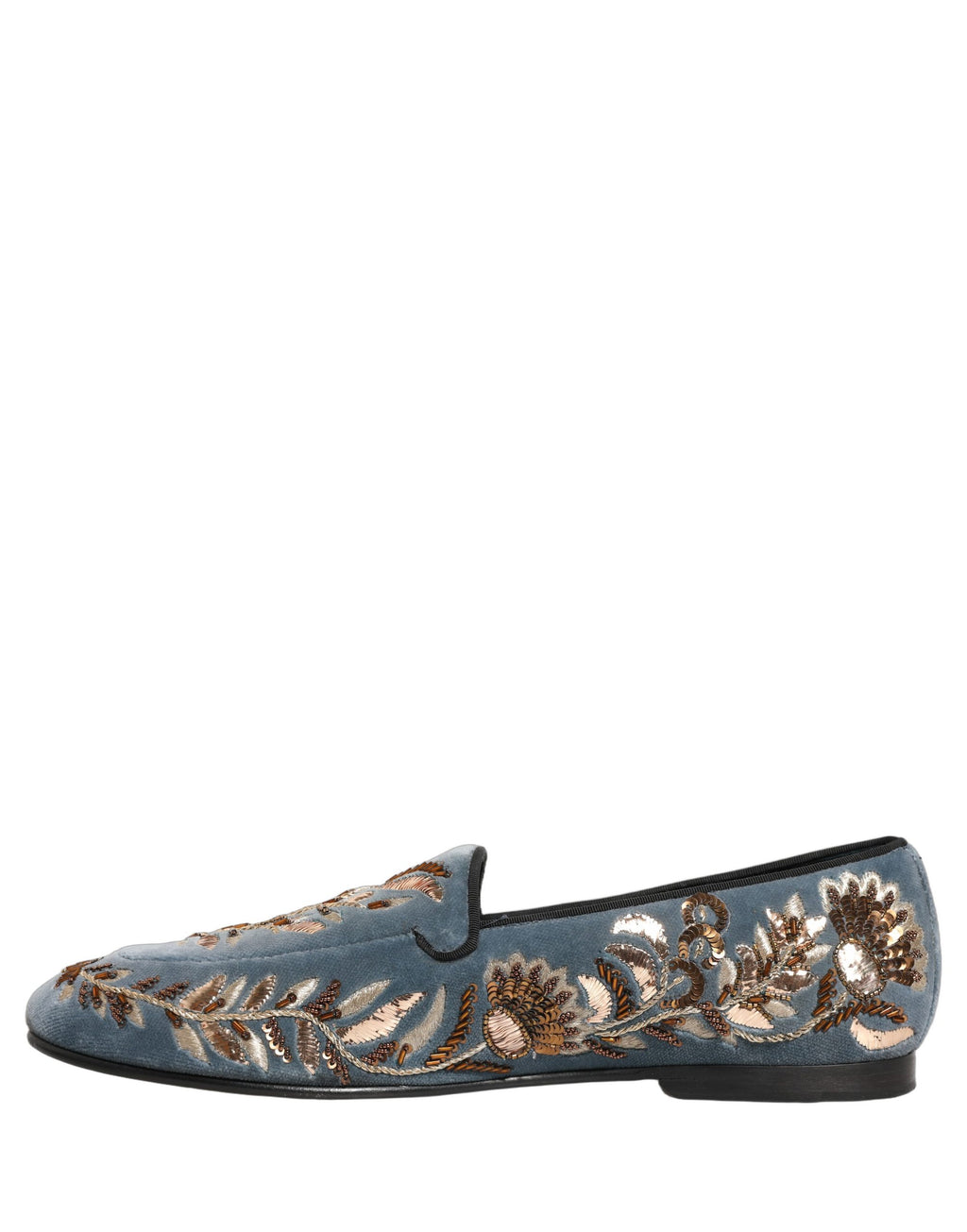 Blue Velvet Embellished Dress Loafers Shoes