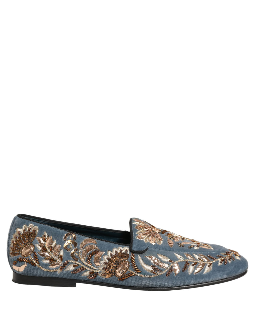Blue Velvet Embellished Dress Loafers Shoes