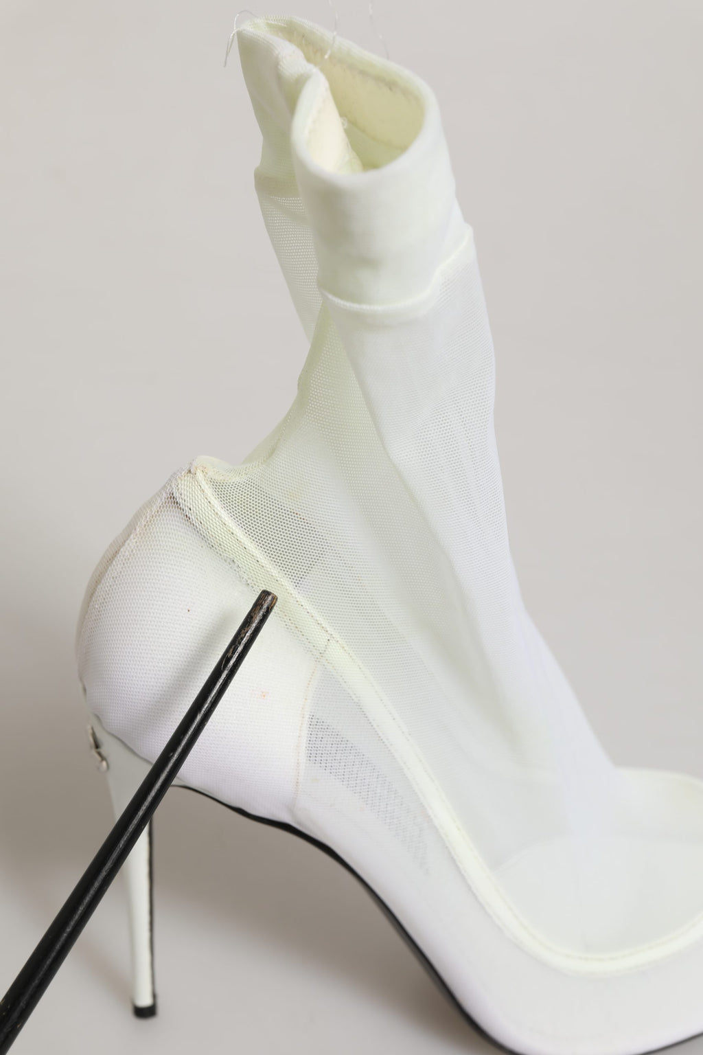 White Tulle Stretch Mesh Sock Boots Shoes