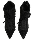 Black Embellished Mesh Ankle Boots Shoes