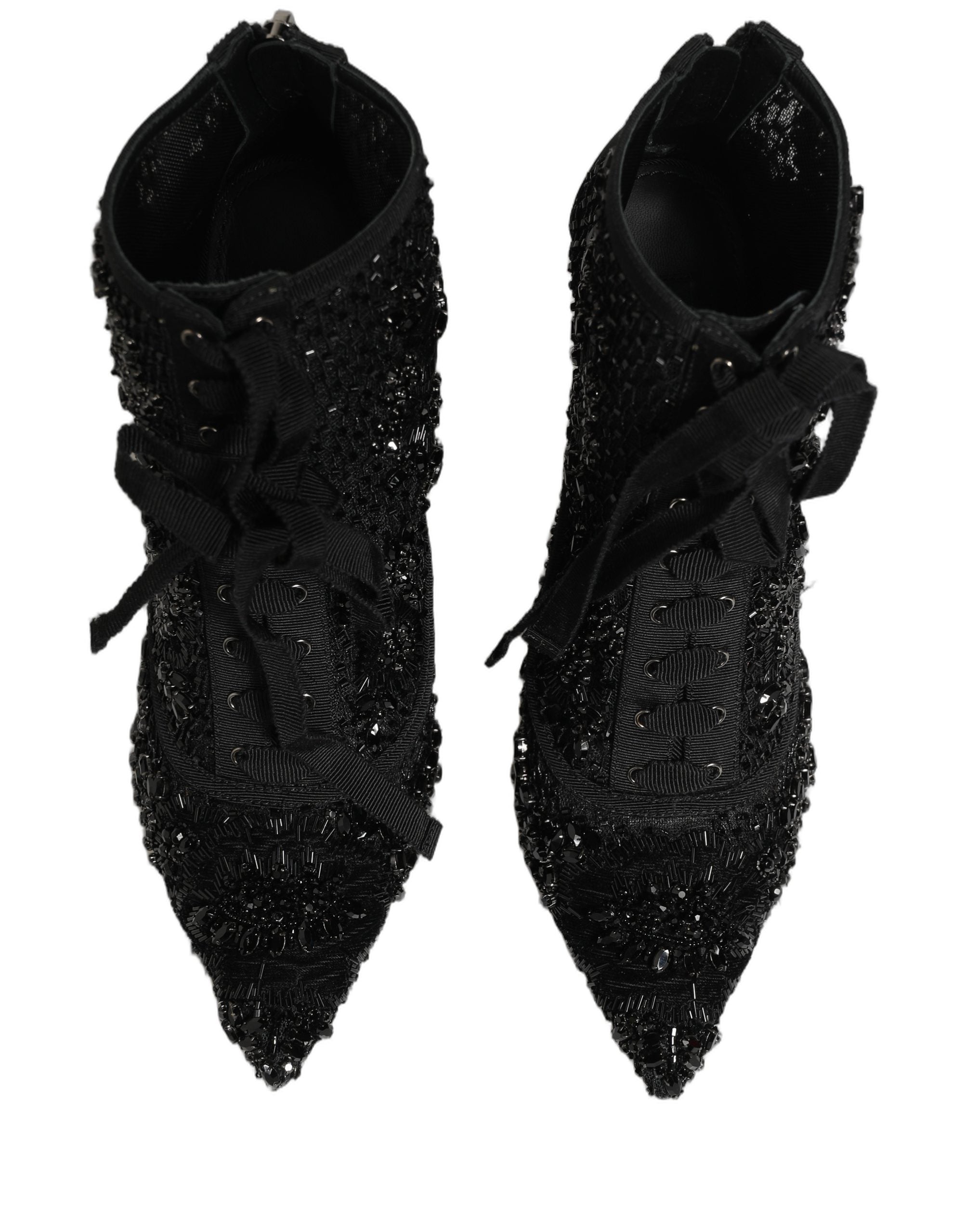 Black Embellished Mesh Ankle Boots Shoes