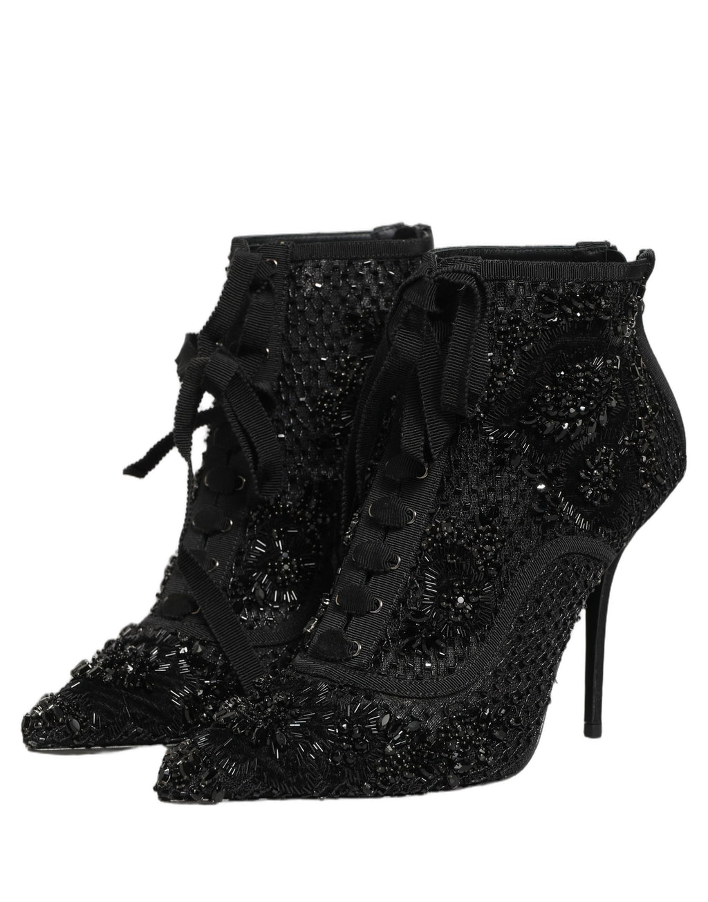 Black Embellished Mesh Ankle Boots Shoes
