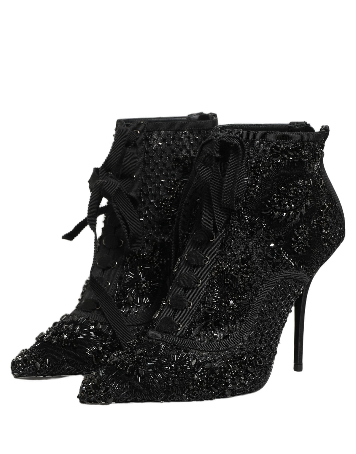 Black Embellished Mesh Ankle Boots Shoes