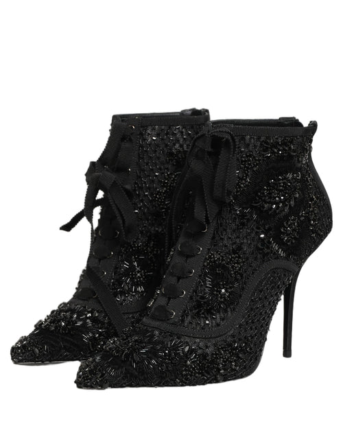 Black Embellished Mesh Ankle Boots Shoes