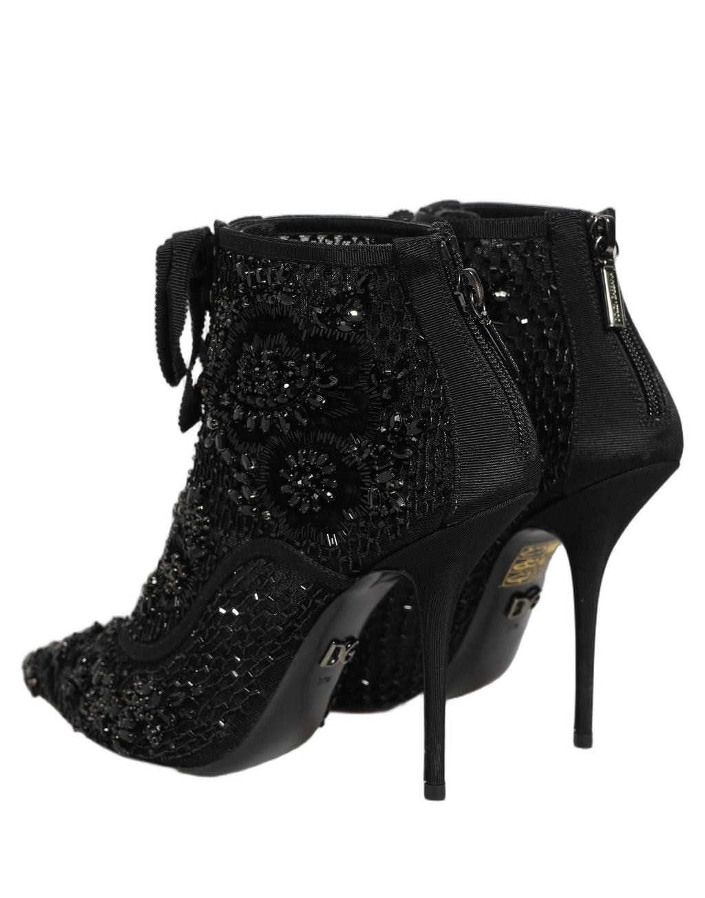Black Embellished Mesh Ankle Boots Shoes