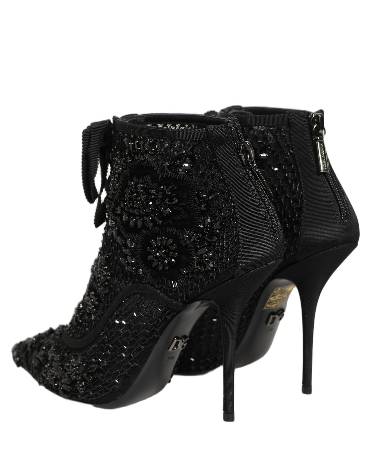 Black Embellished Mesh Ankle Boots Shoes