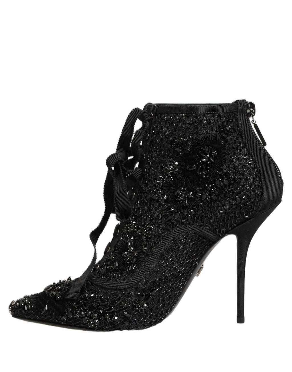 Black Embellished Mesh Ankle Boots Shoes