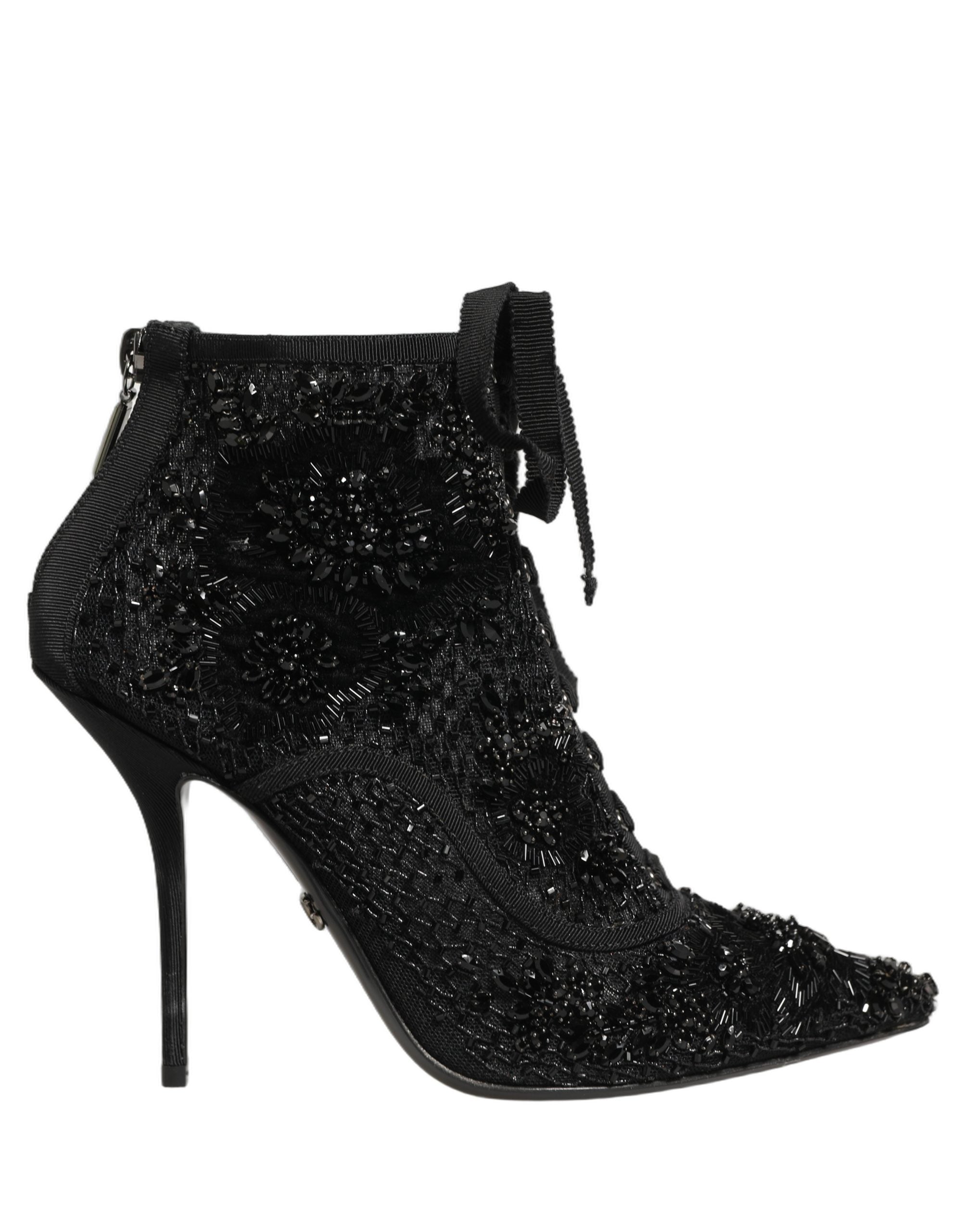 Black Embellished Mesh Ankle Boots Shoes