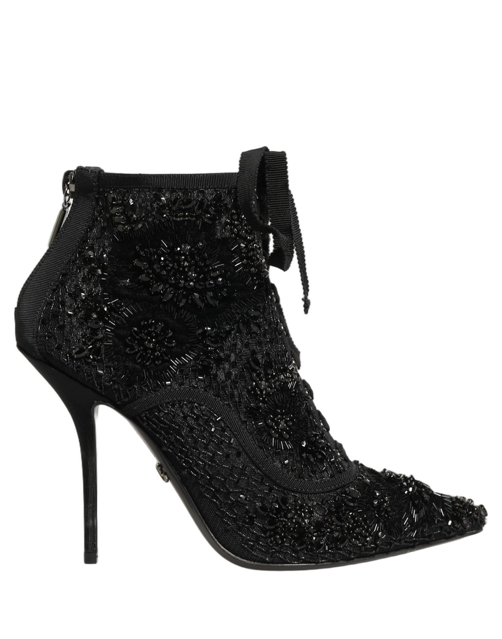 Black Embellished Mesh Ankle Boots Shoes