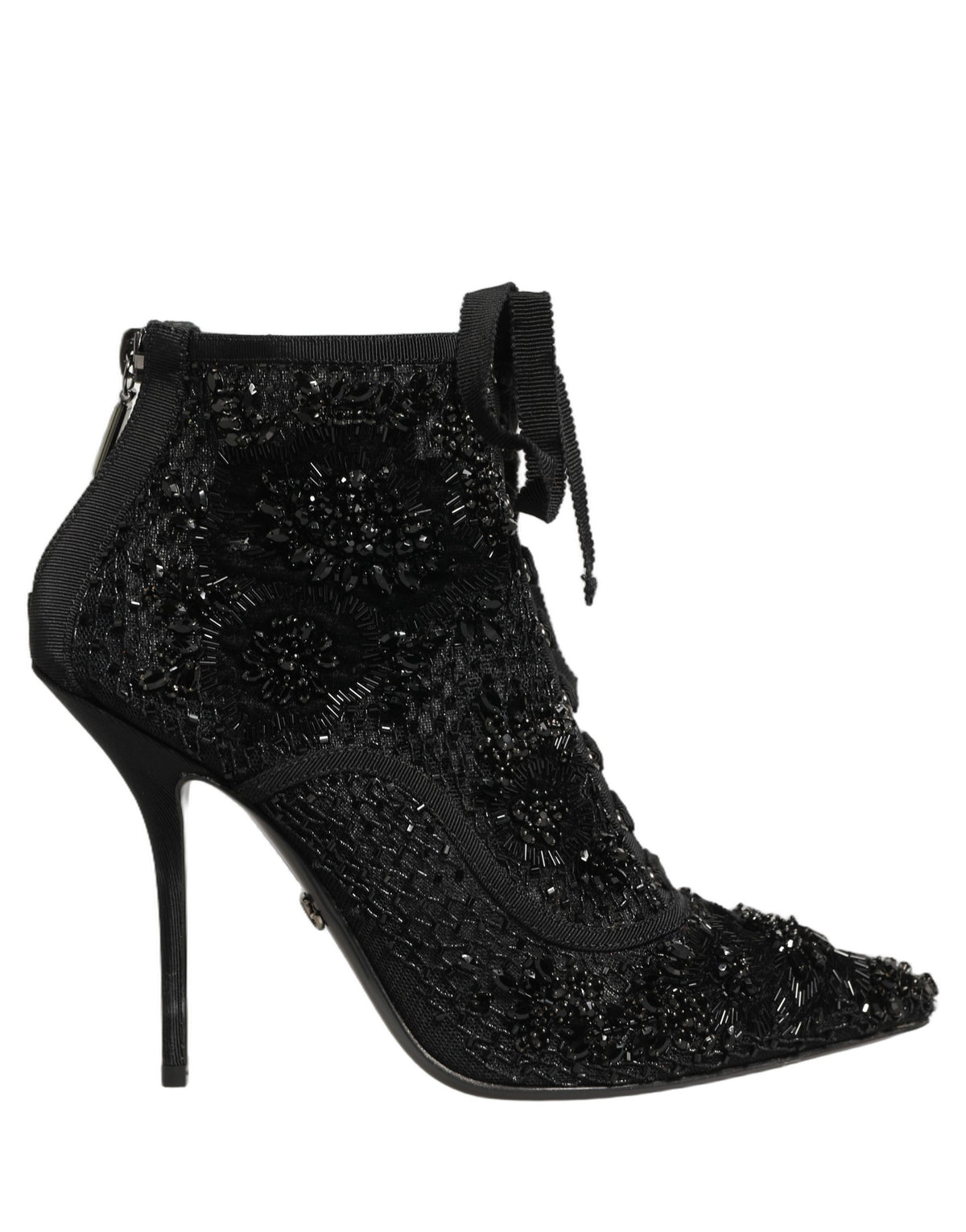 Black Embellished Mesh Ankle Boots Shoes