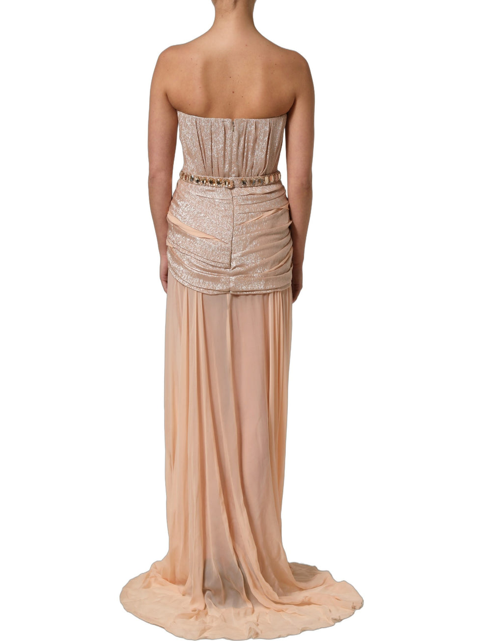 Nude Embellished Strapless Evening Gown Dress