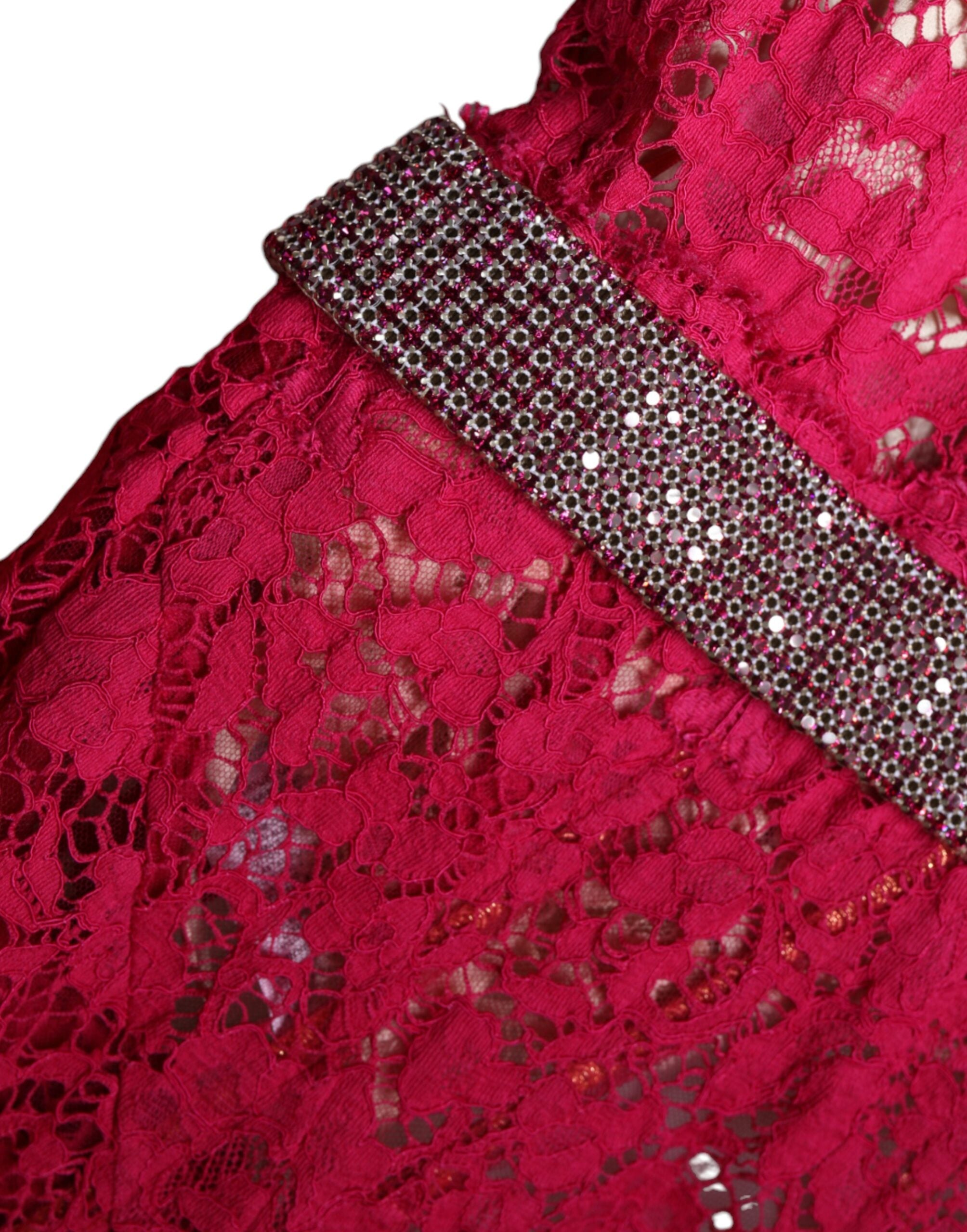 Dolce & Gabbana | Pink Lace Crystal Sheath Long Gown Dress