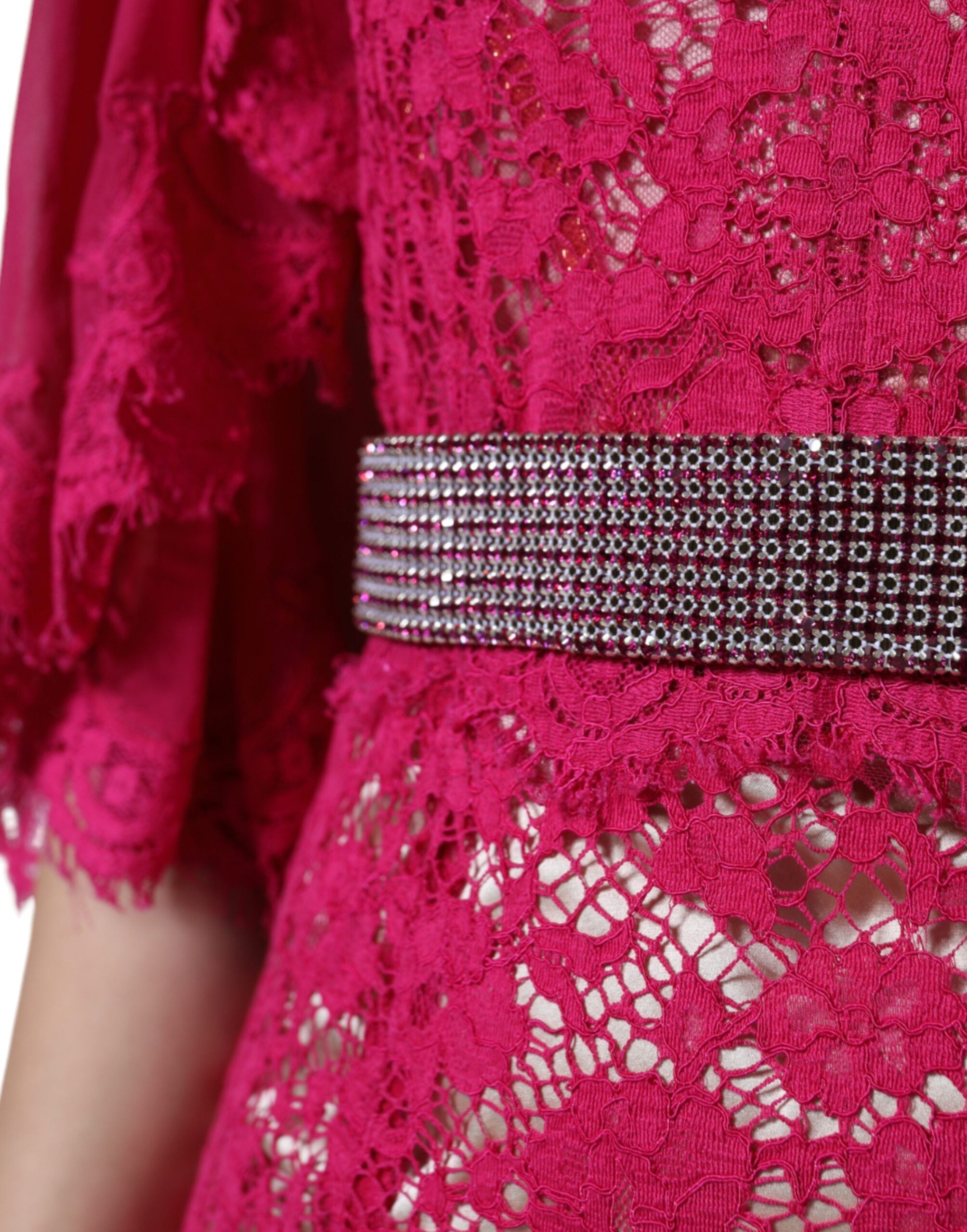 Dolce & Gabbana | Pink Lace Crystal Sheath Long Gown Dress