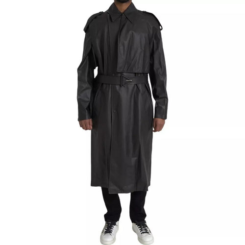 Bottega Veneta | Men’s Black Calf Leather Waterproof Trench Coat