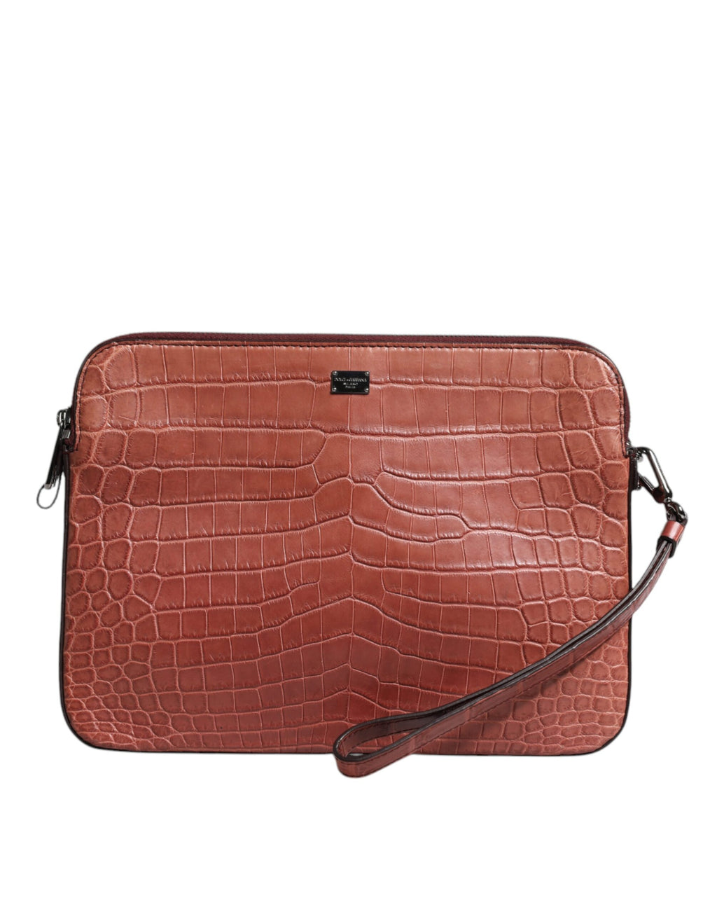 Dolce & Gabbana | Cognac Croc Leather Logo Plaque Men Briefcase Bag