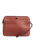 Dolce & Gabbana | Cognac Croc Leather Logo Plaque Men Briefcase Bag