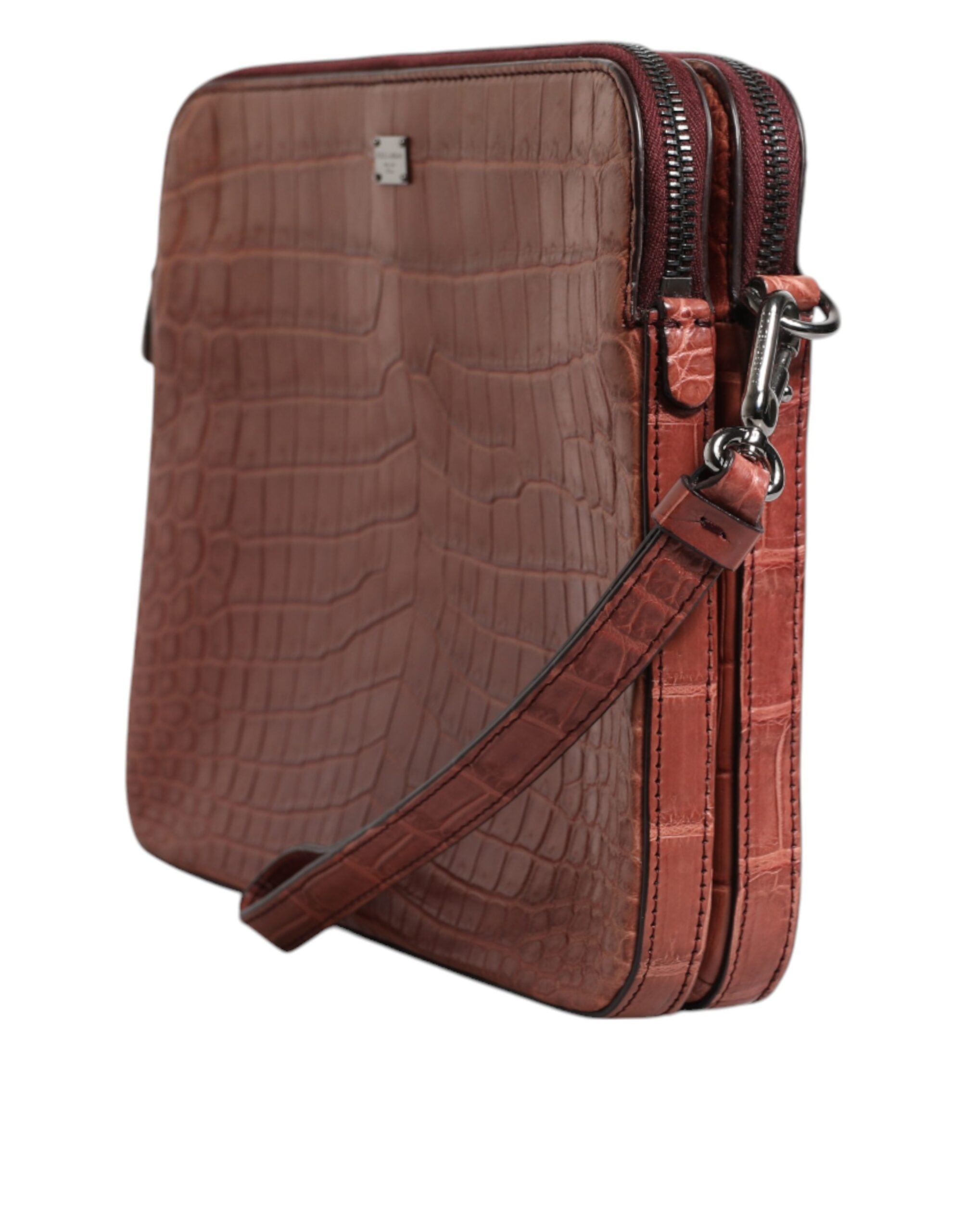 Dolce & Gabbana | Cognac Croc Leather Logo Plaque Men Briefcase Bag