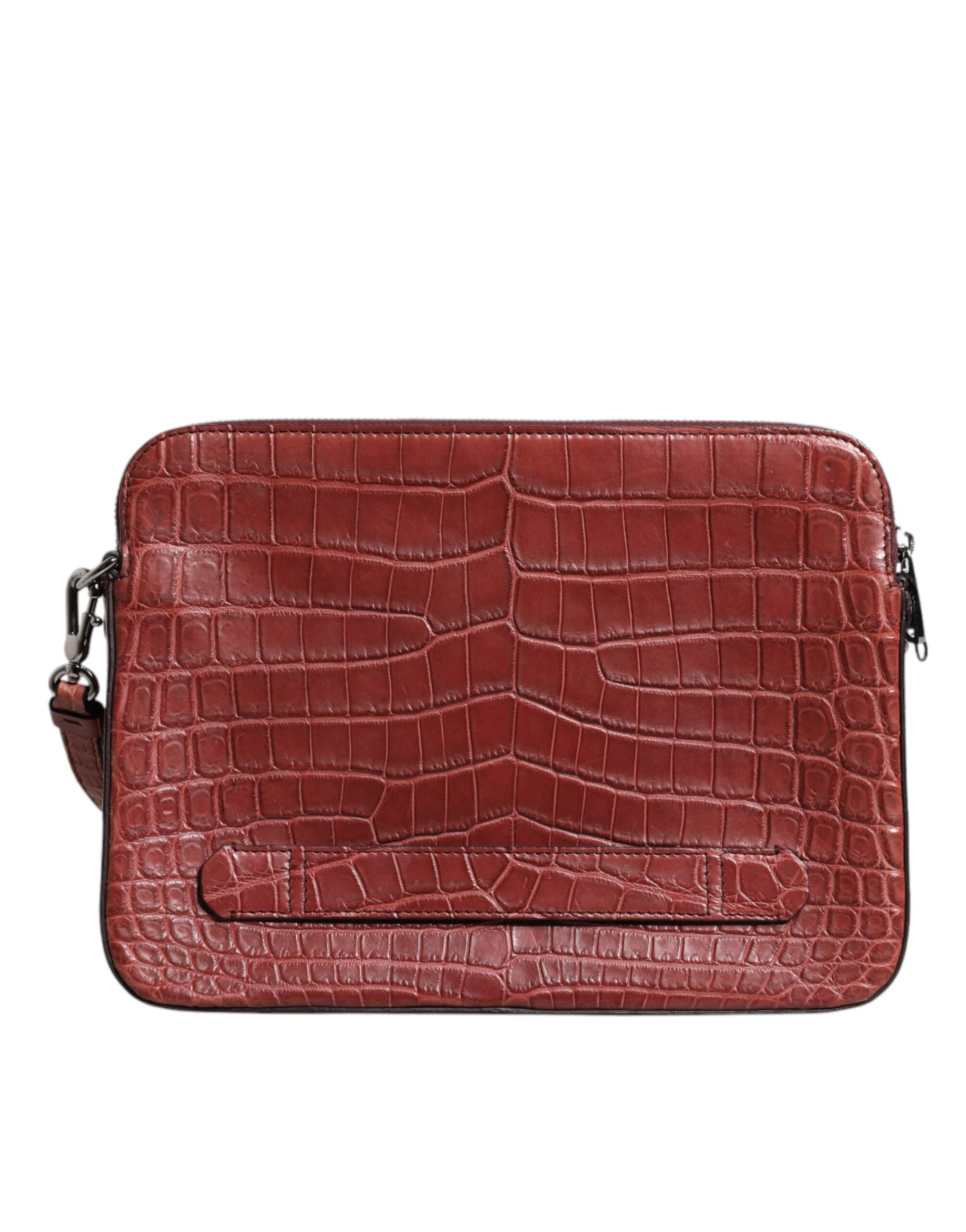Dolce & Gabbana | Cognac Croc Leather Logo Plaque Men Briefcase Bag