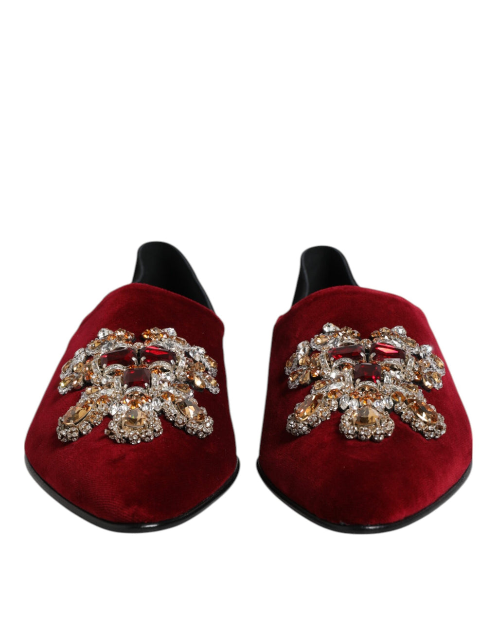 Dolce & Gabbana | Red & Black Velvet Crystal Embellished Loafers