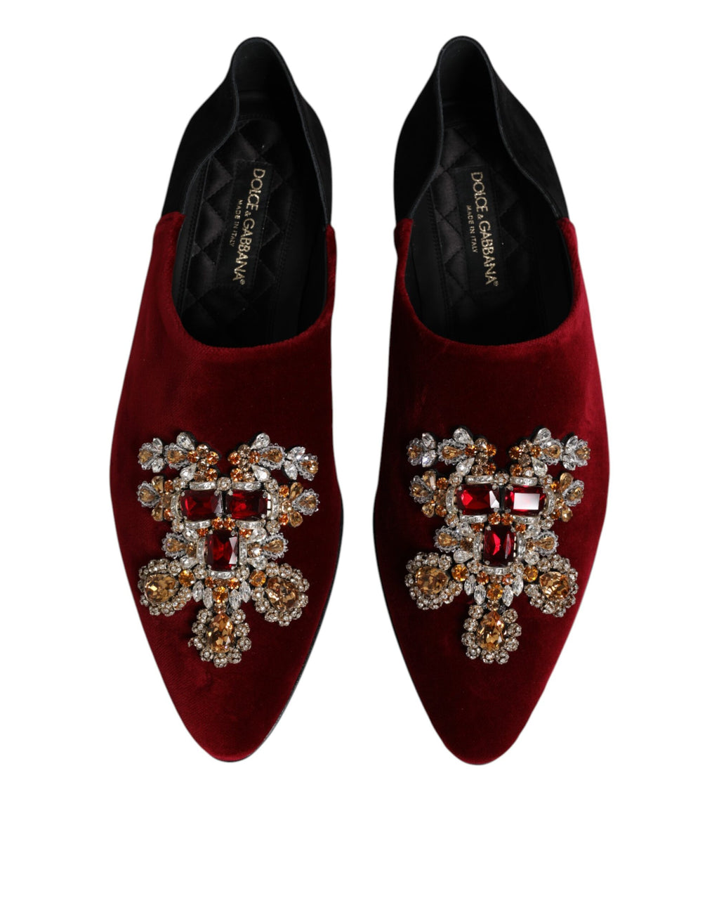 Dolce & Gabbana | Red & Black Velvet Crystal Embellished Loafers